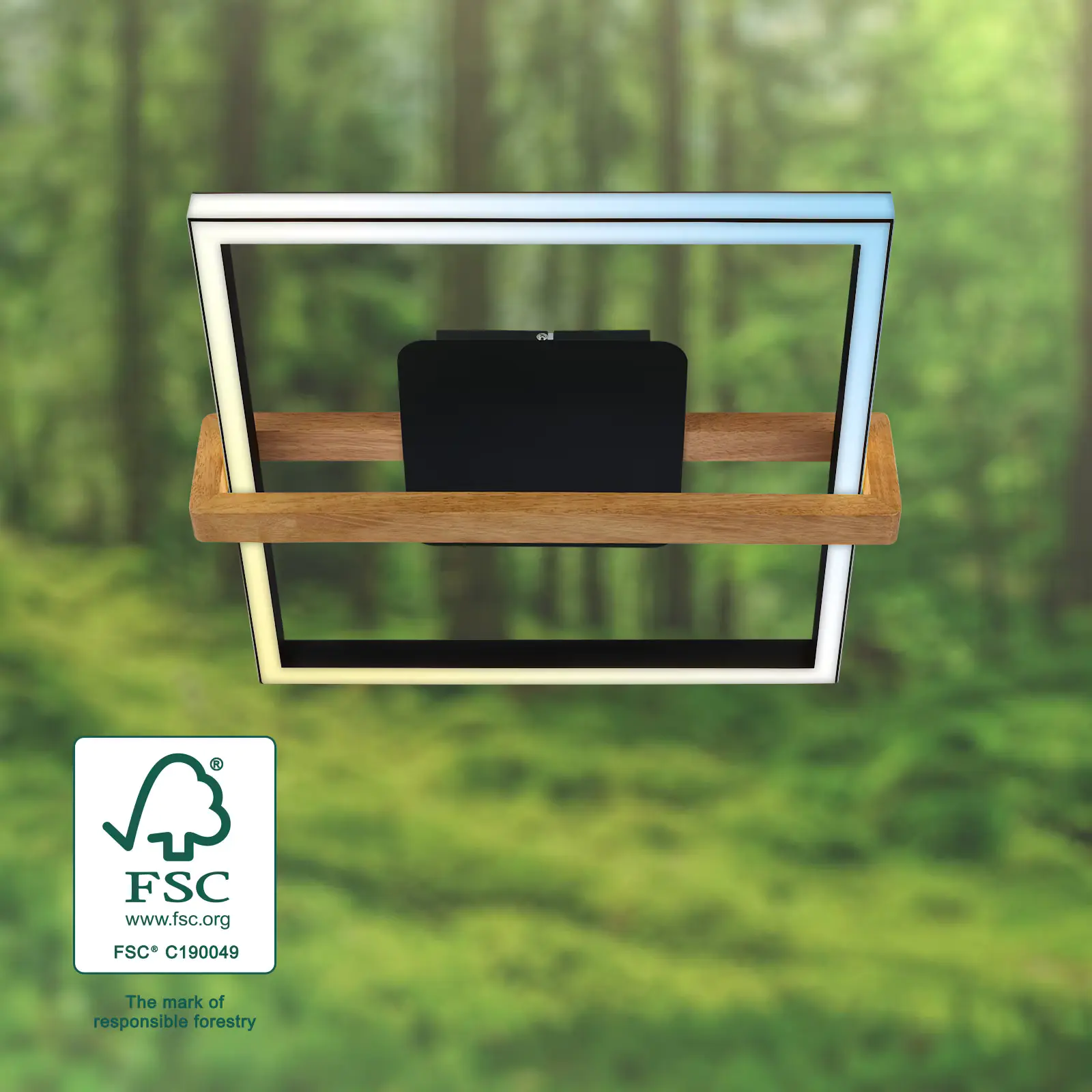 Briloner LED-Deckenleuchte CCT schwarz mit Holz 40W
