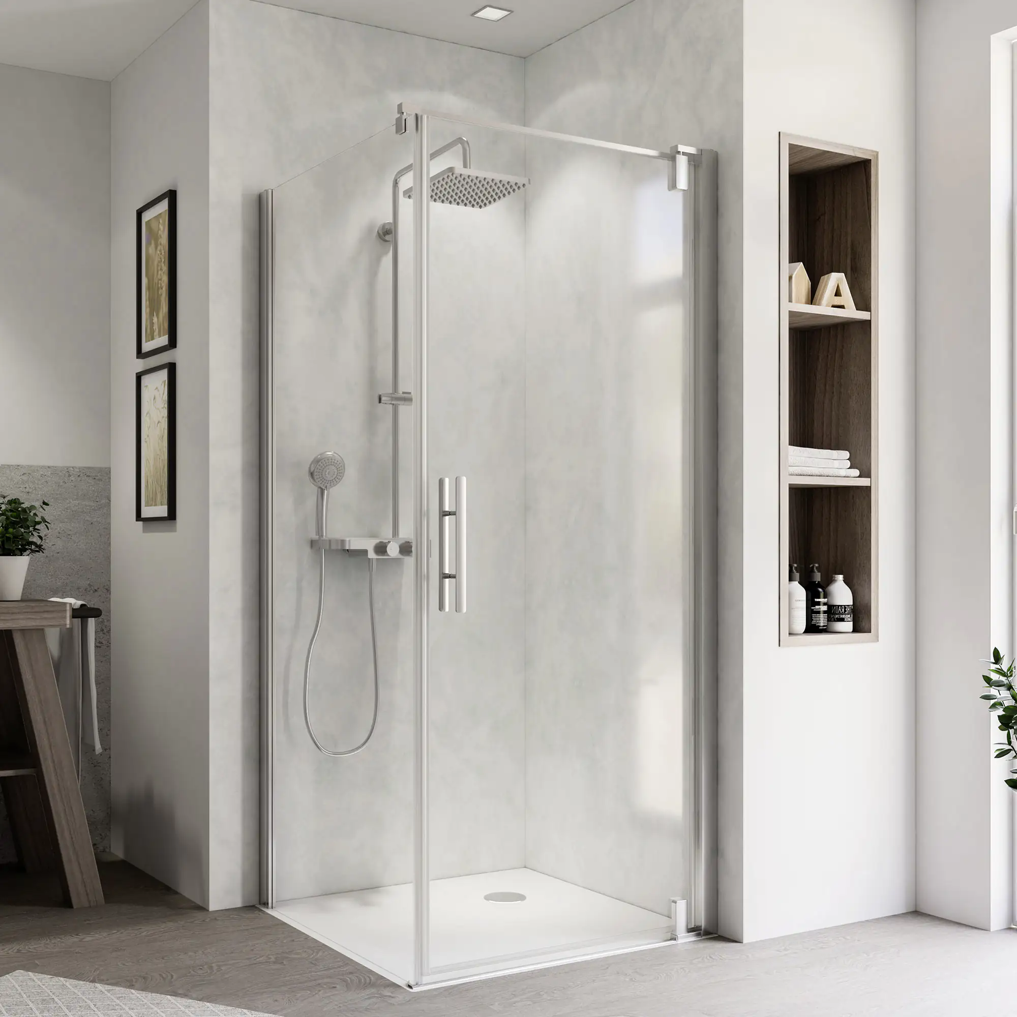 Breuer Europa Design Glaswand zu Duschtür 90 x 200 cm, links, alu chromeffekt, Klarglas hell