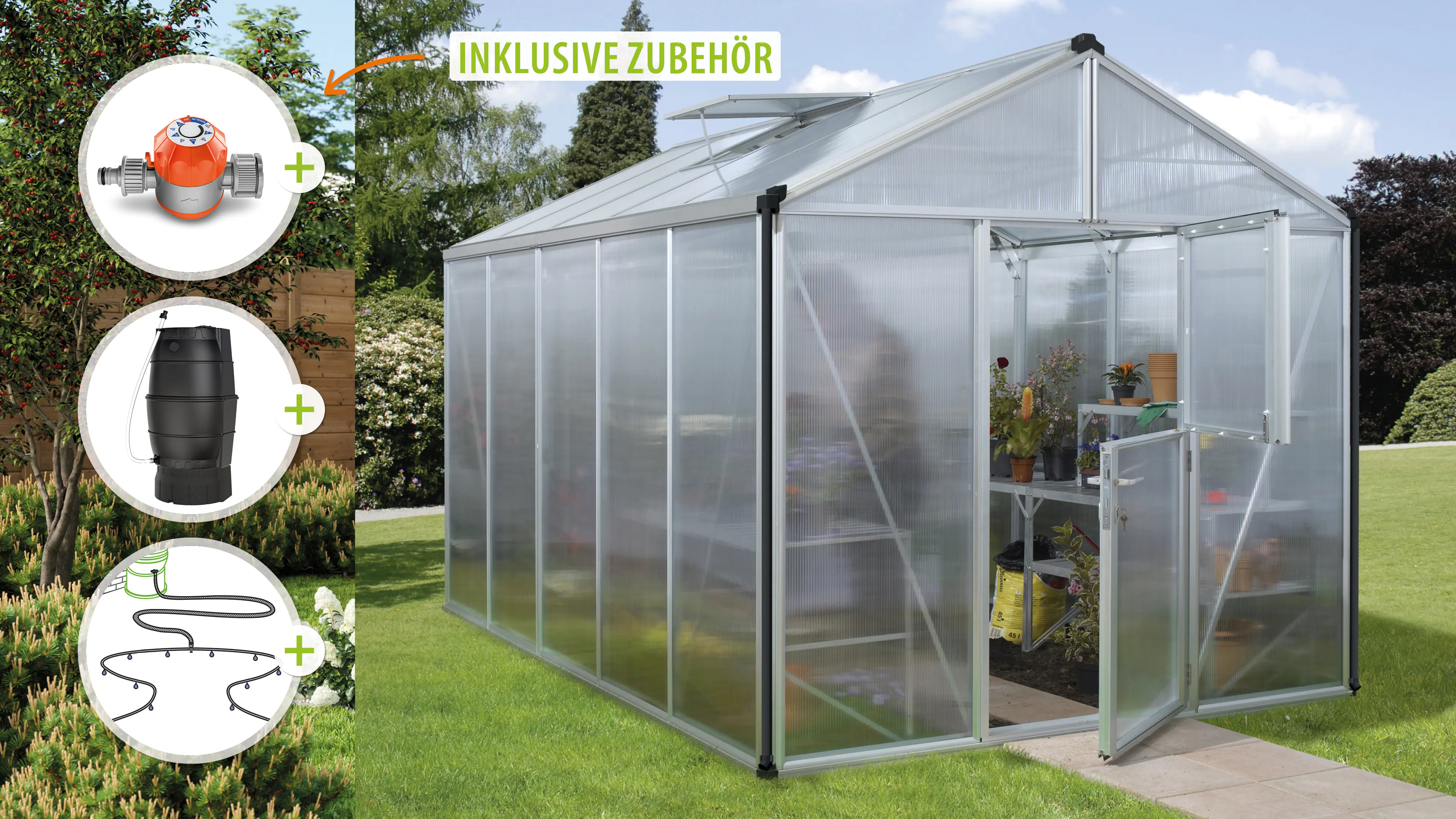 Vitavia Gewächshaus-Set Zeus 10000 HKP 10 mm alu 266 x 398 cm 