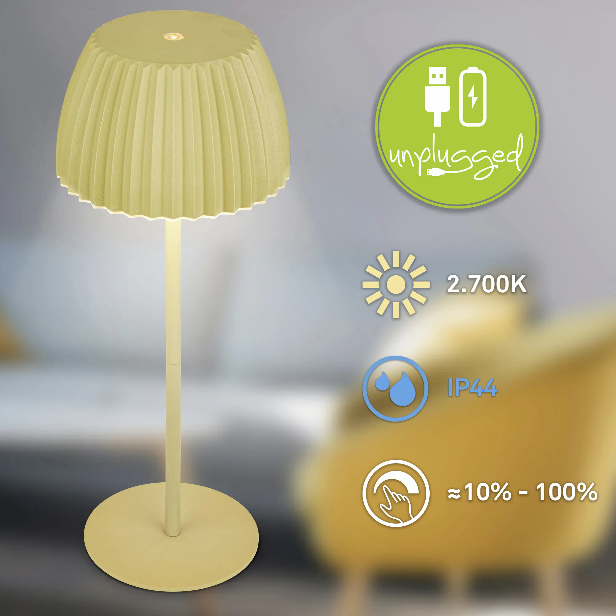 Briloner LED-Tischleuchte Riffle mit Akku grün dimmbar