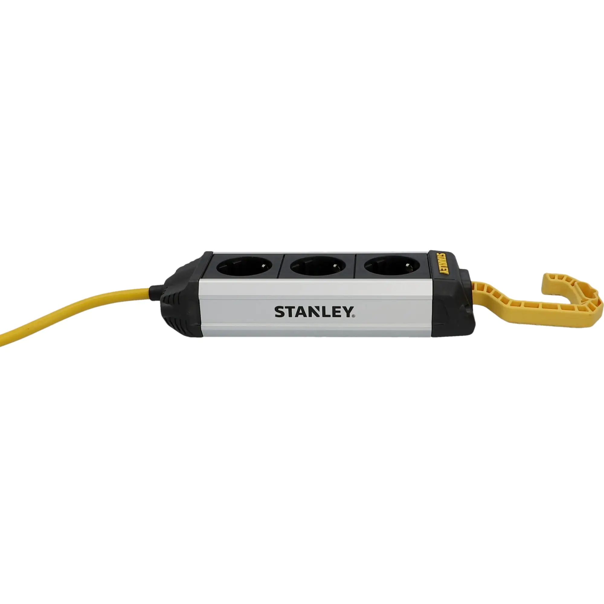 Stanley Steckdosenleiste 3-fach 3m mit Haken, Aluminiumgehäuse, schwarz