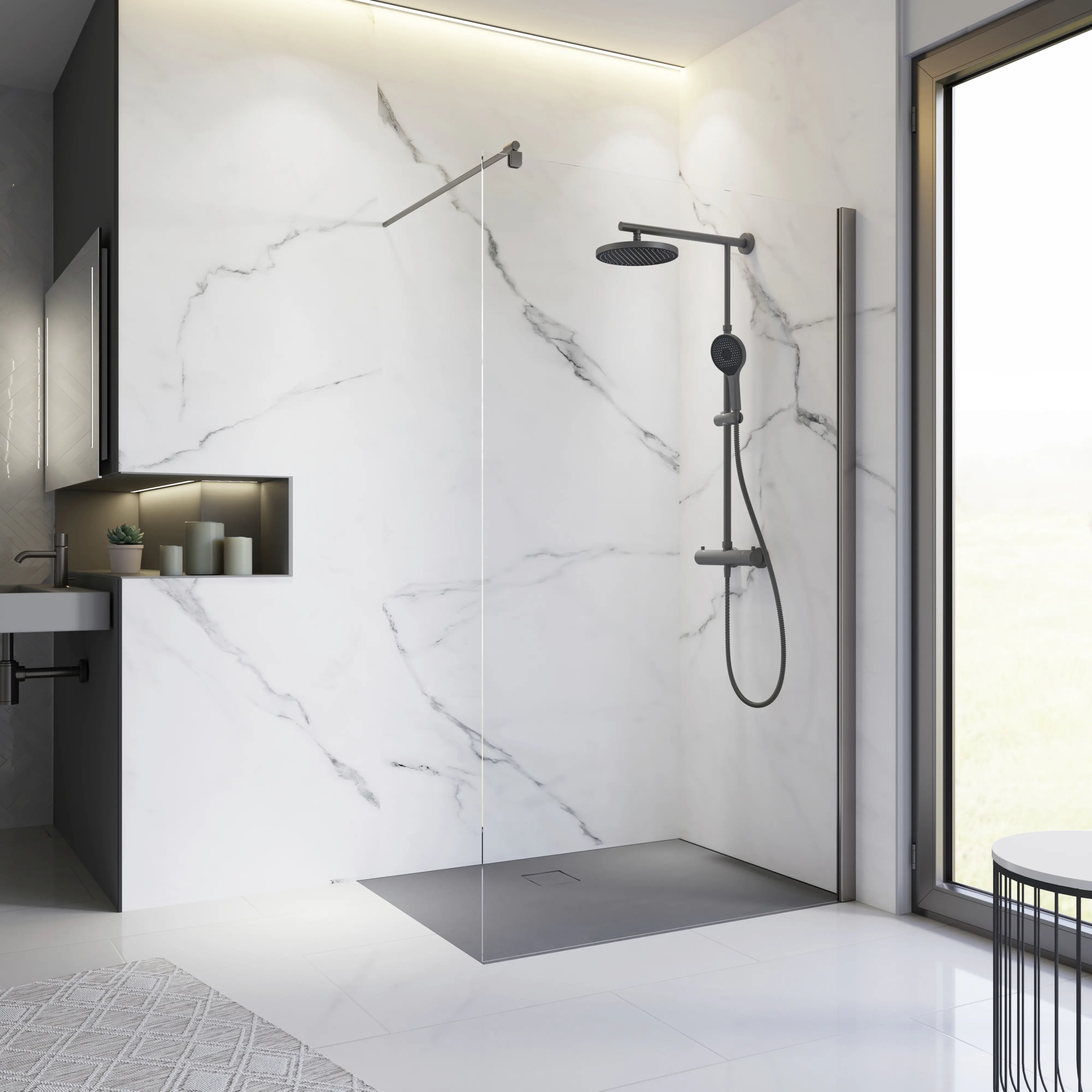 Schulte Duschwand Alexa Style 2.0 Walk In 100 x 200 cm gunmetal