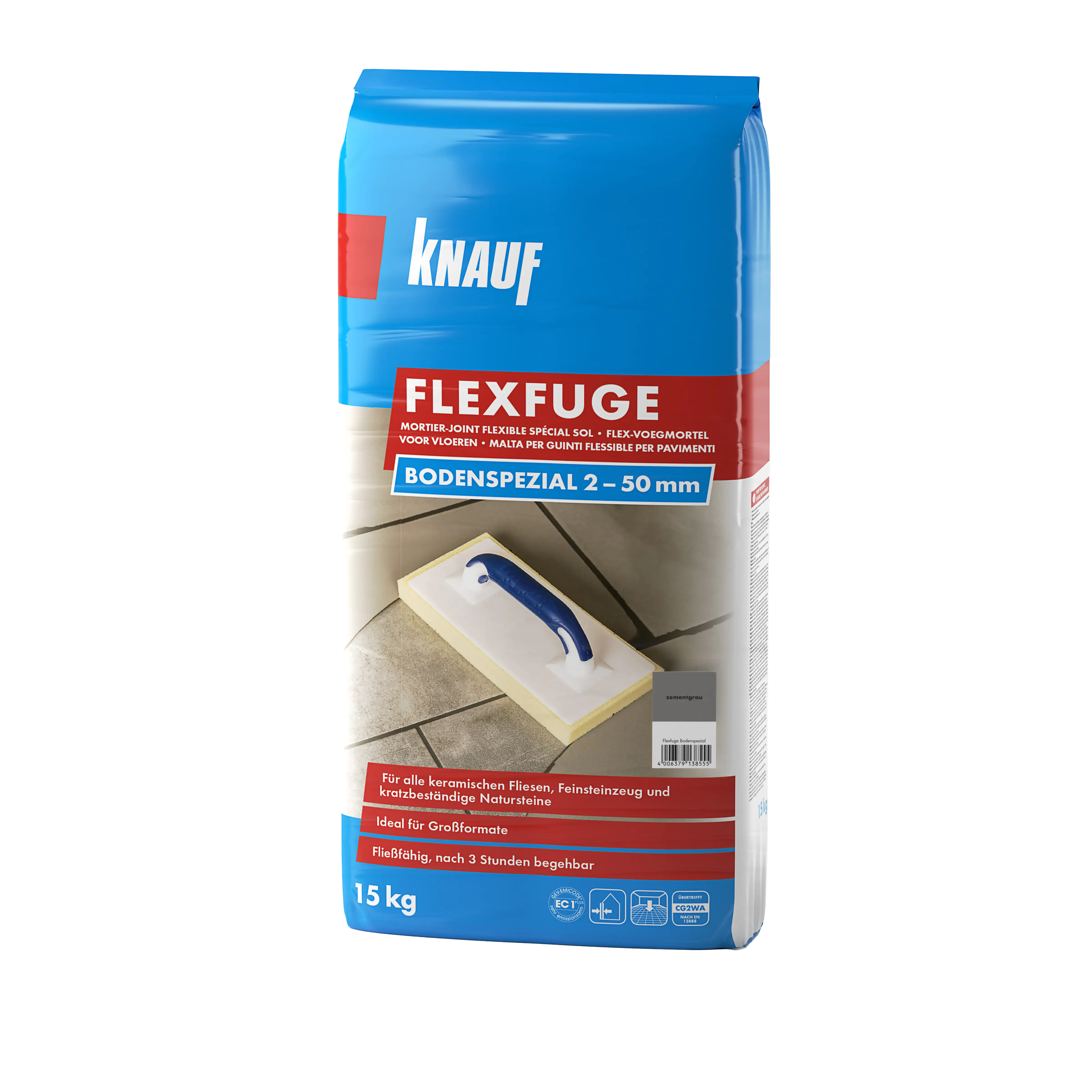 Knauf Fugenmörtel Flexfuge Bodenspezial 2 - 50 mm zementgrau 15 kg