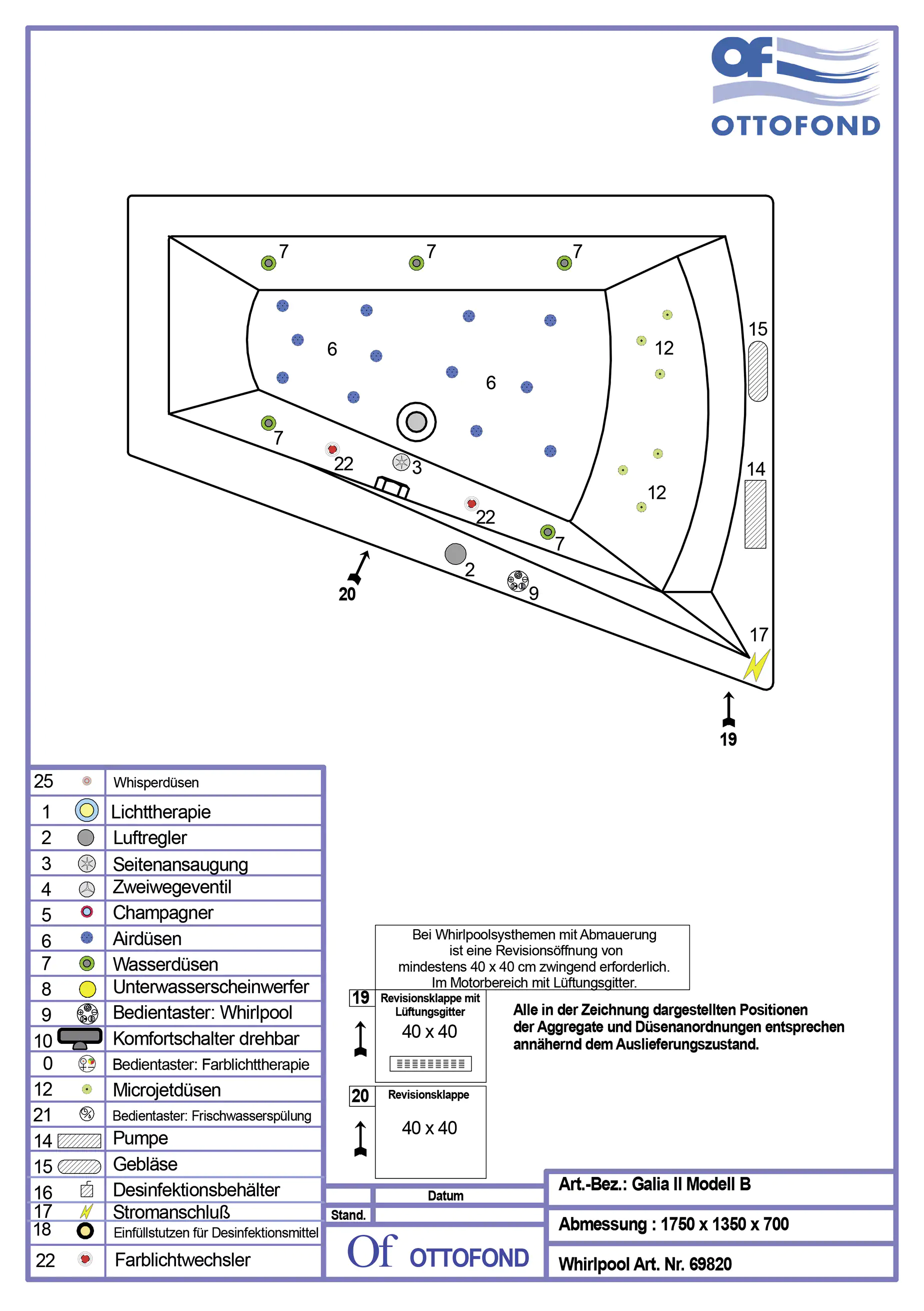 Ottofond Whirlpool Galia II Mod. B 175 x 135 cm, weiß Kombisystem
