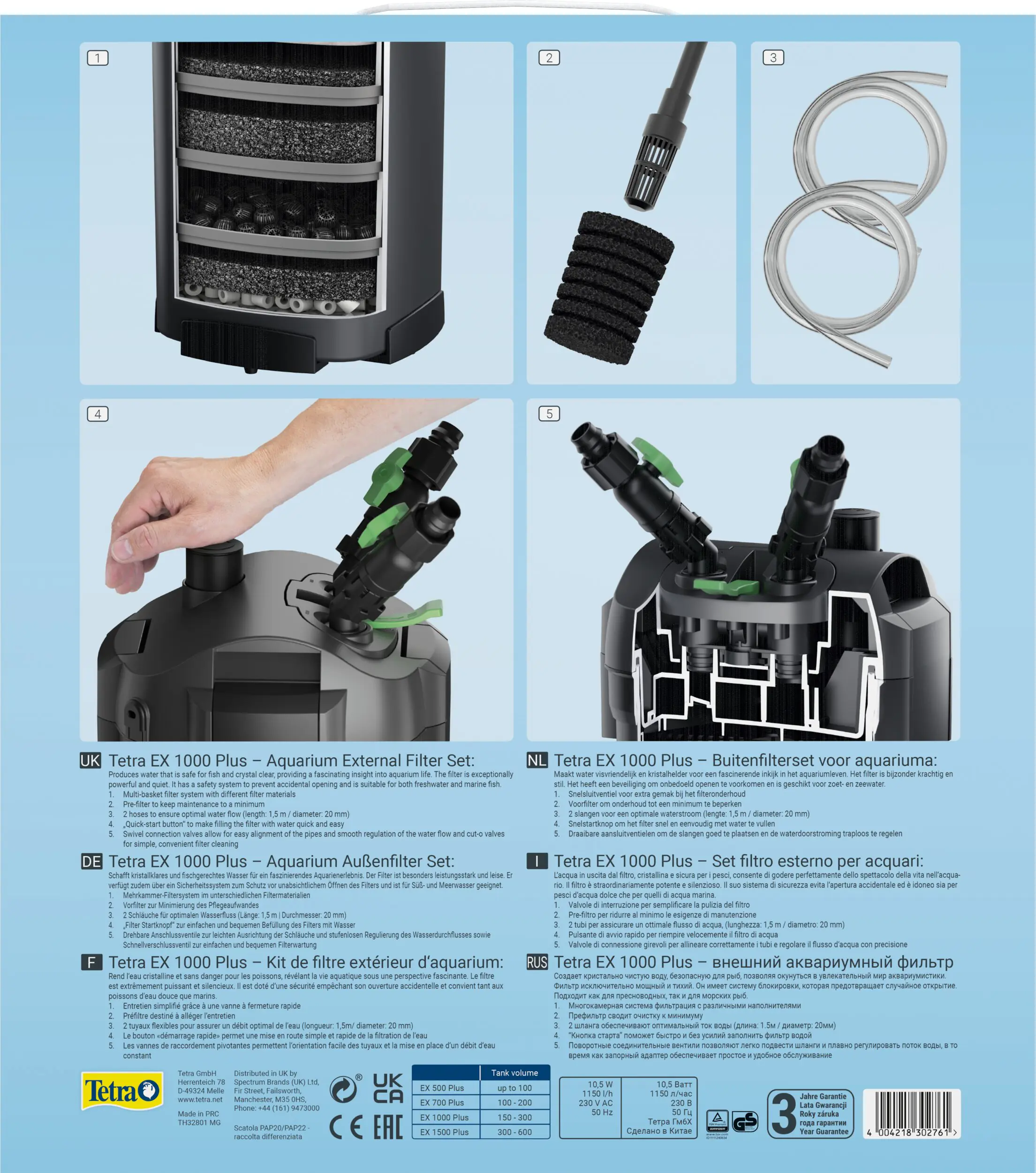 Tetra Außenfilter EX 1000 Plus für Aquarien bis 300 l