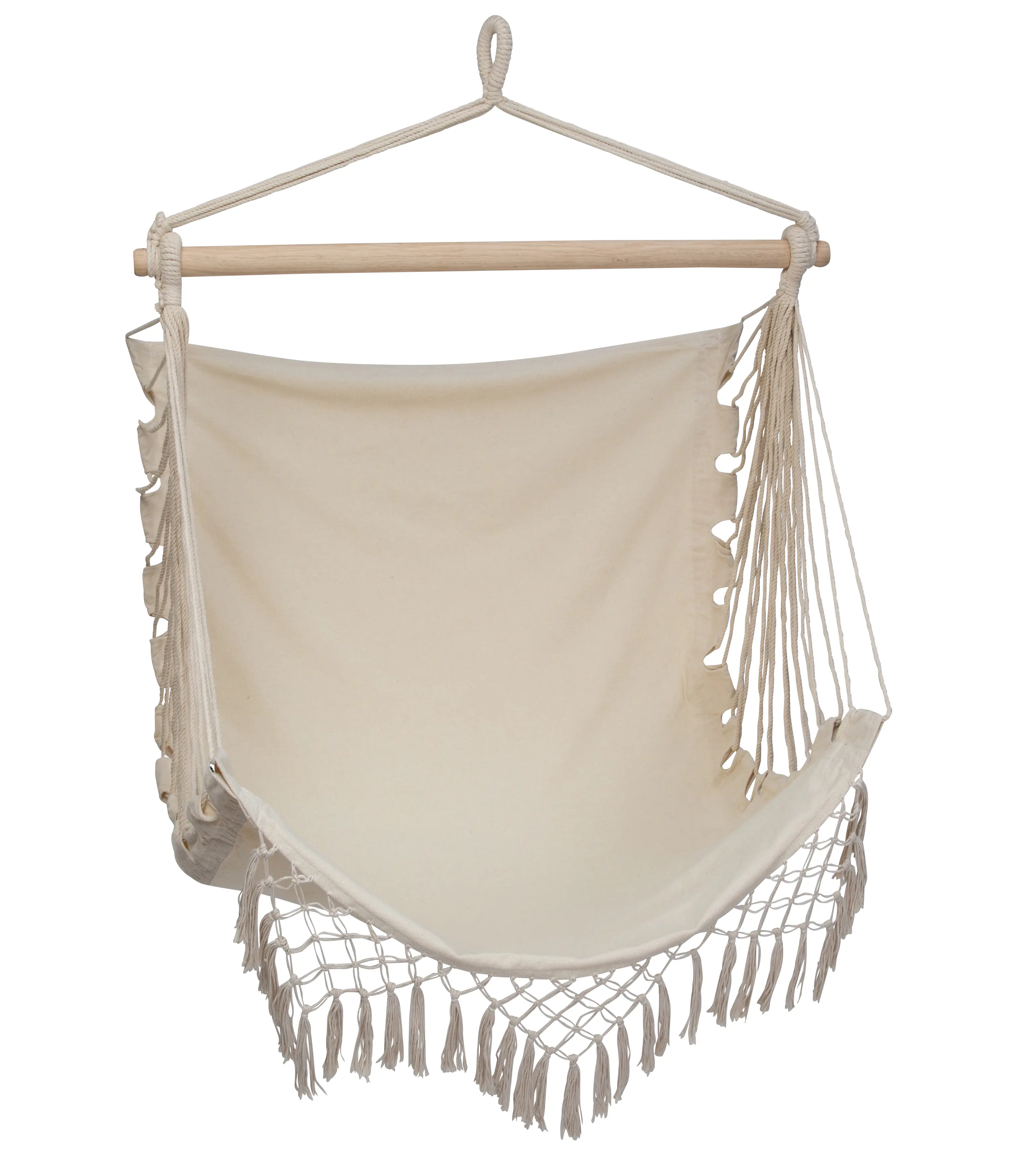 Conacord Hängesessel mit Holzspreizstab Baumwollgewebe 100 x 130 cm creme