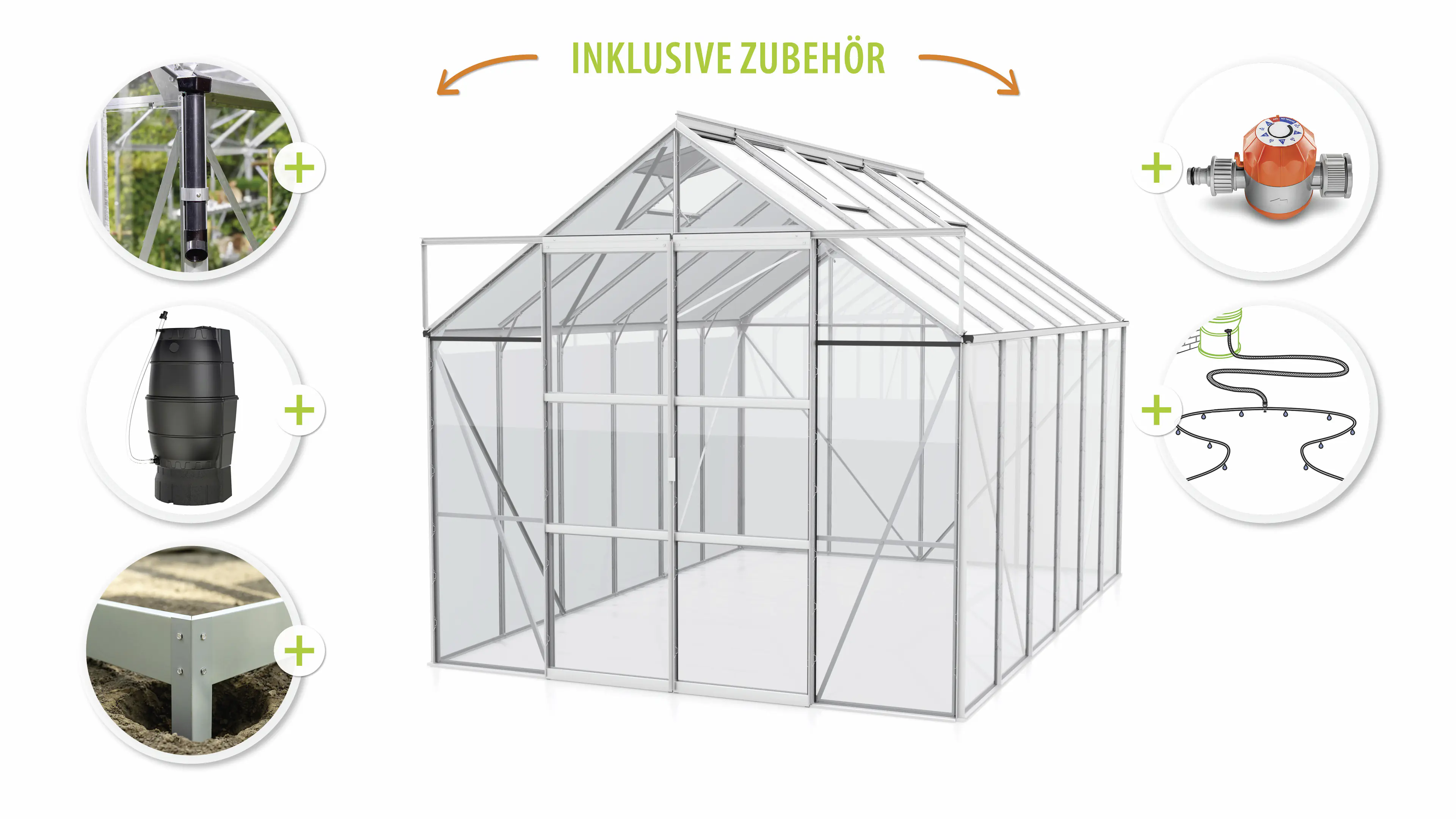 Vitavia Gewächshaus-Set Uranus 9900 ESG 3 mm alu 254 x 379 cm 