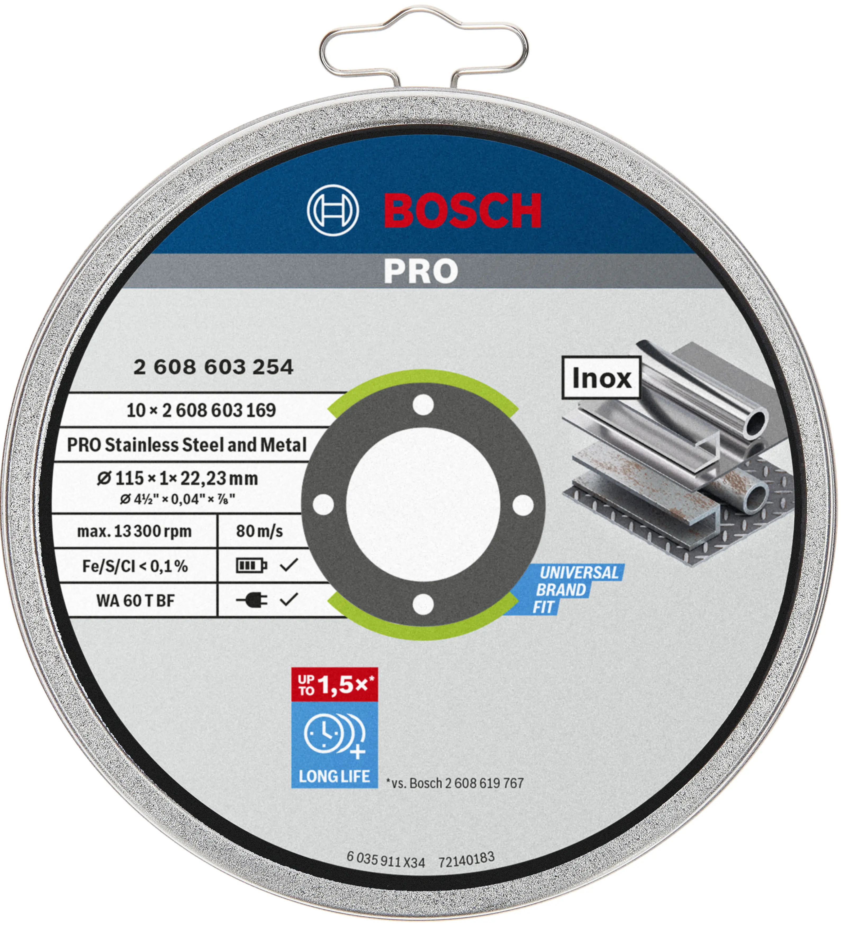 Bosch PRO Trennscheibe Stainless Steel and Metal 115 x 22,23 x 1  mm gerade 10-teilig