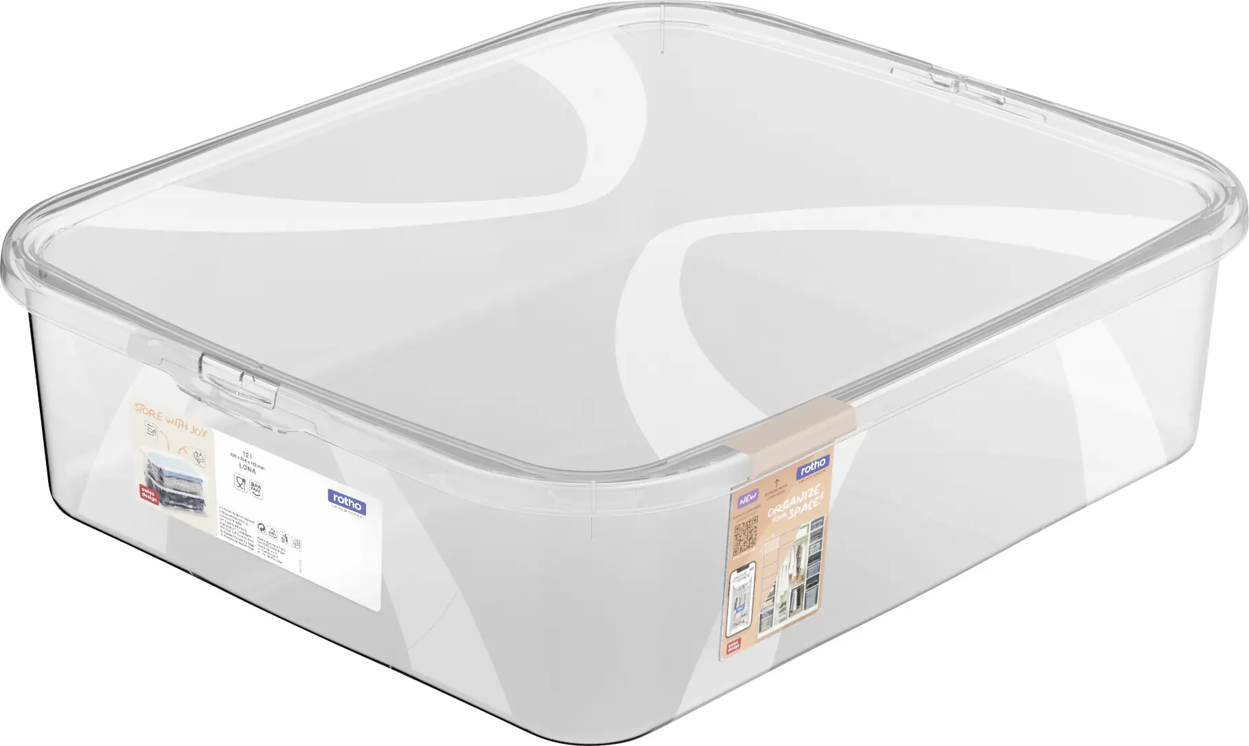 Rotho Aufbewahrungsbox Lona mit Deckel 42 x 35,1 cm 12 L transparent