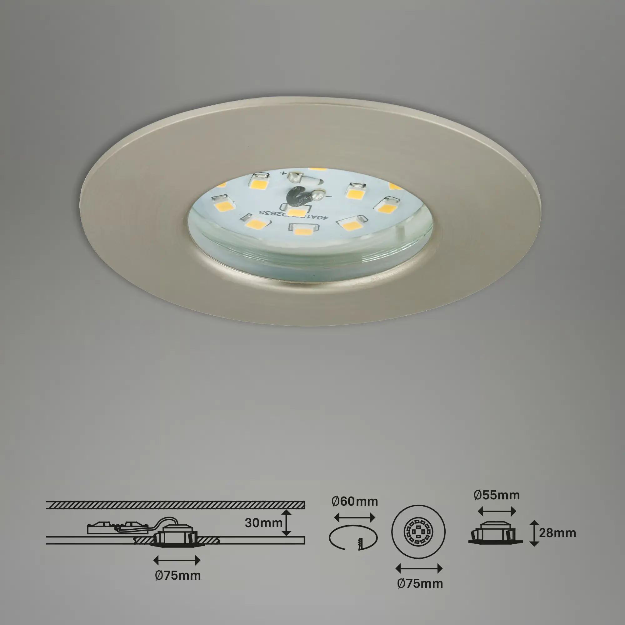 Briloner 3er Set LED Einbauleuchten Attach nickel-matt Ø 7,5 cm