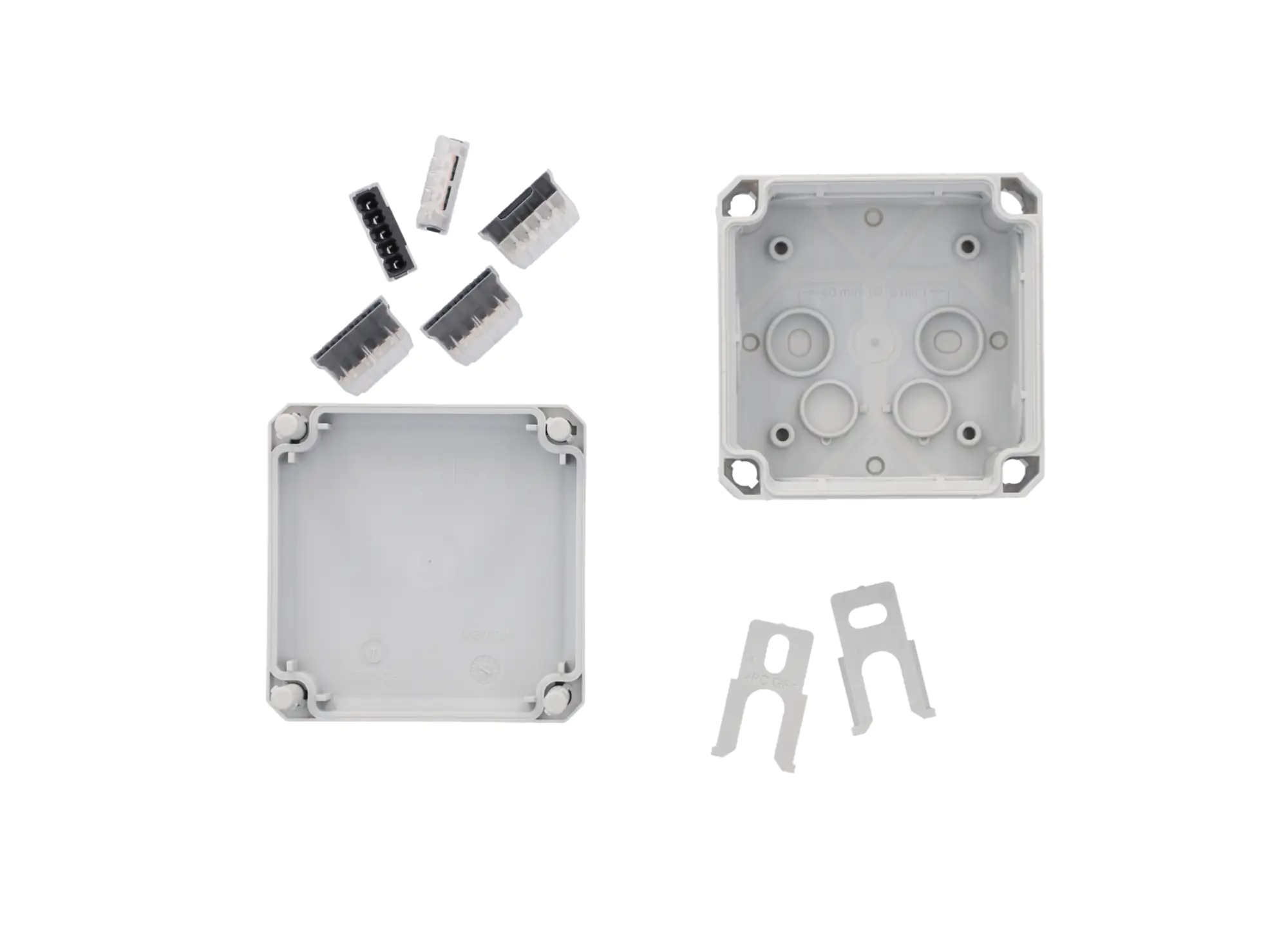 Abzweigkasten Aufputz IP66 mit Klemmleiste 85x85x54mm grau