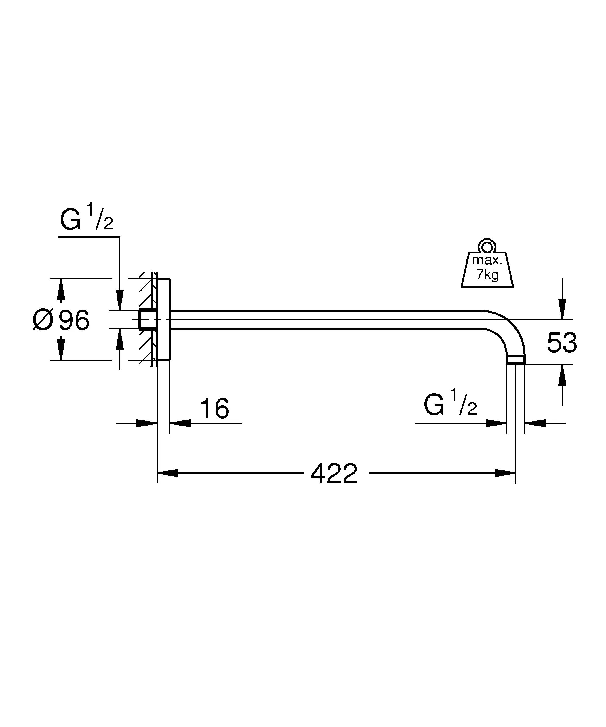 Grohe Rainshower Brausearm chrom, Ausladung 422 mm, mit runder Rosette