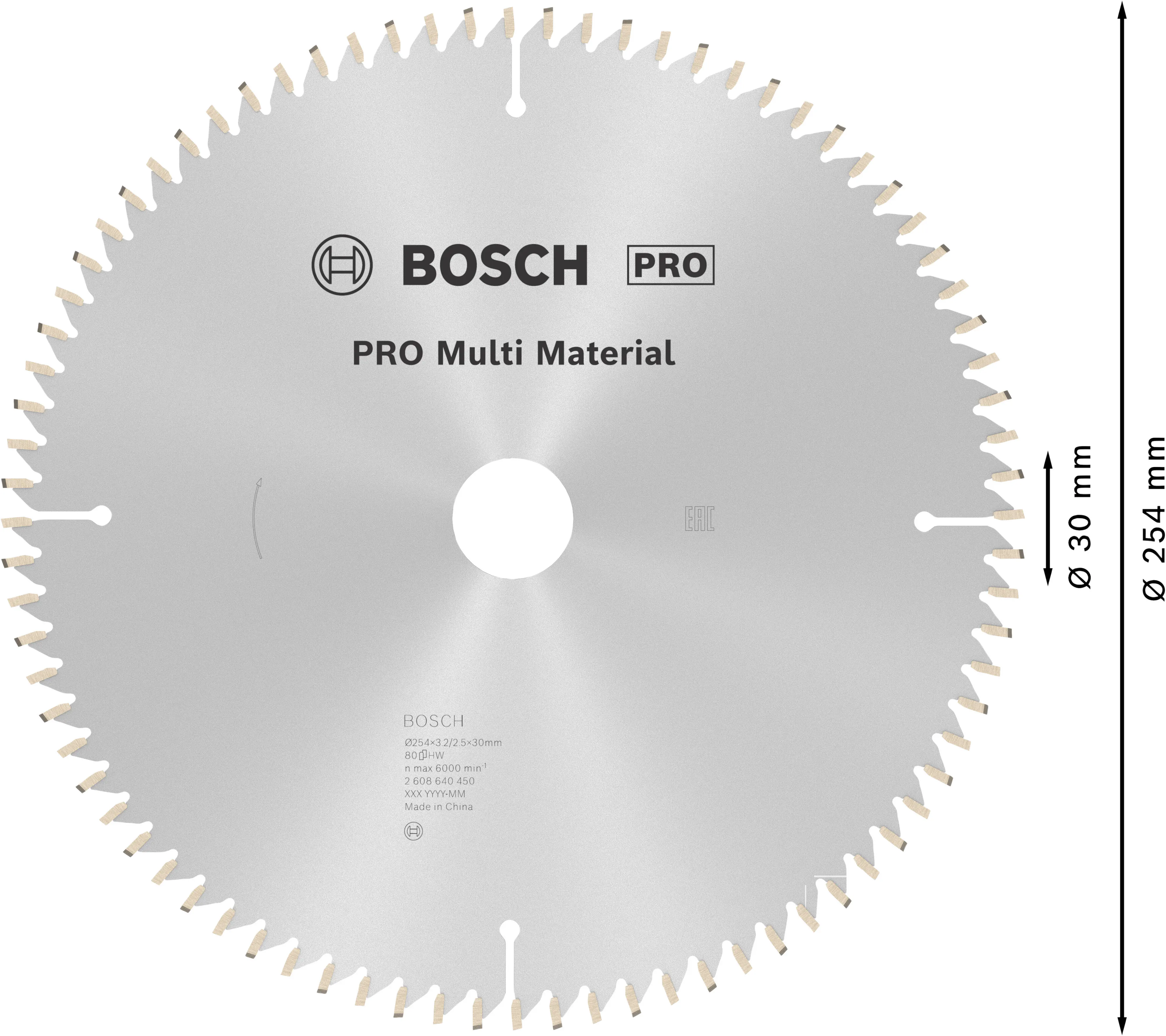 Bosch PRO Multi-Material Kreissägeblatt 254 x 3,2 x 30 mm T80