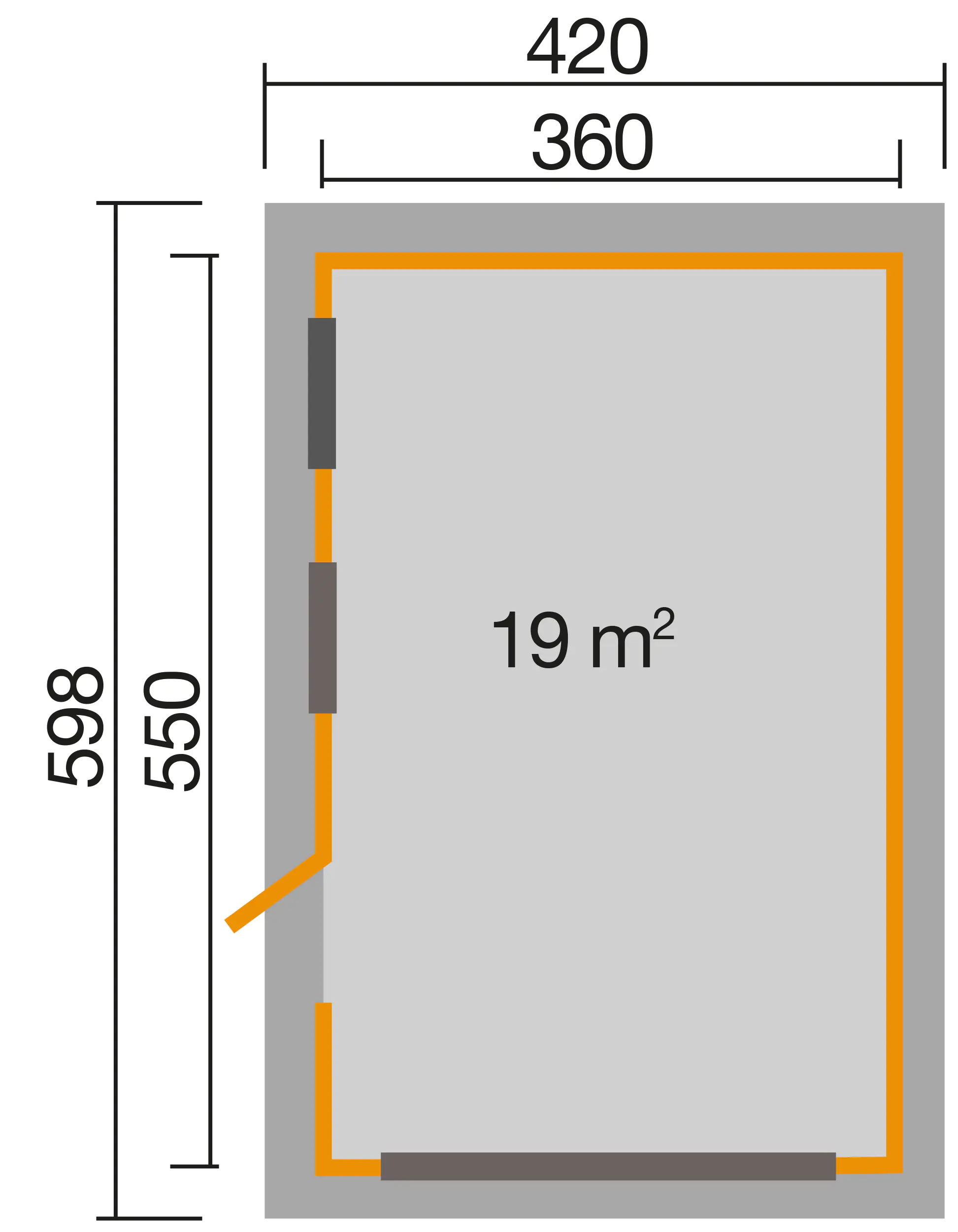 Palmako Fertiggarage Rasmus 360 x 550 cm mit Sektionaltor naturbelassen