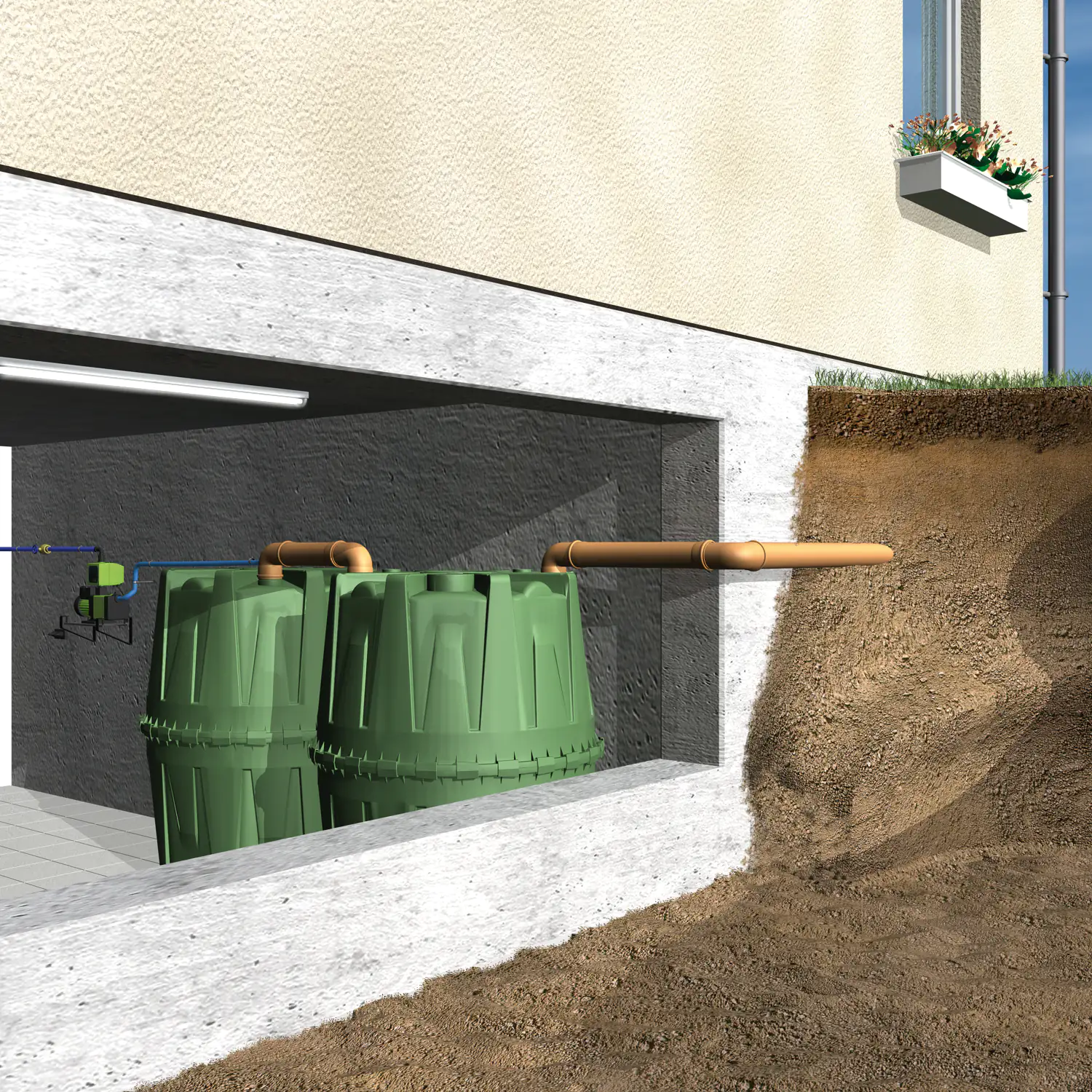 4rain Regenwasser Tank-Set Herkules 4.800 l, grün