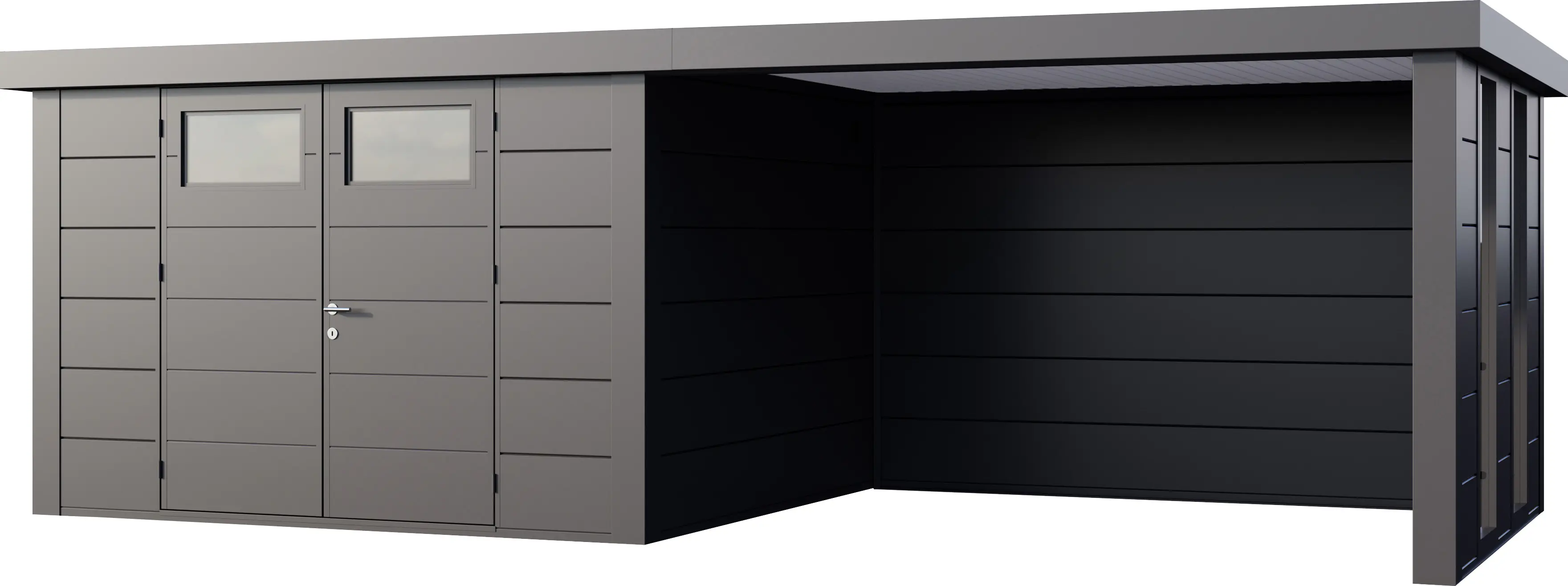 Telluria Gerätehaus Classico Lounge XL mit Fenstern 3330 rechts anthrazit 792 x 298 cm