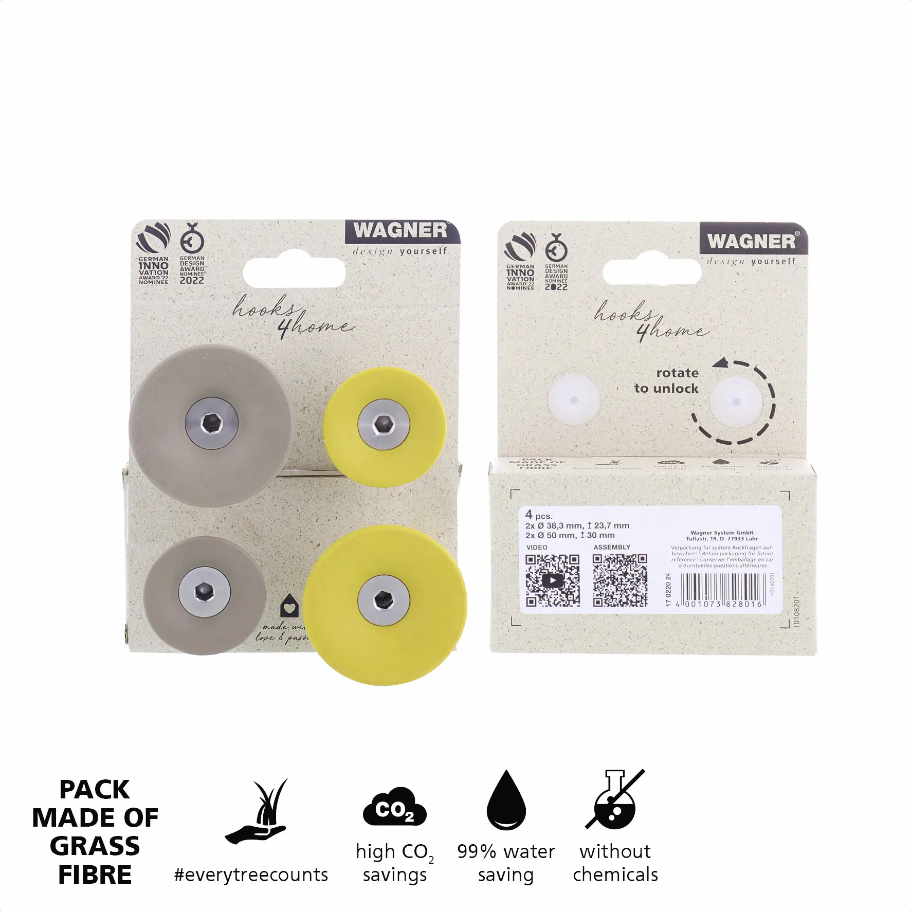 Wagner Wandhaken-Set hooks4home Tulip Tragkraft bis 2 kg Kunststoff gelb taupe 4 Stück