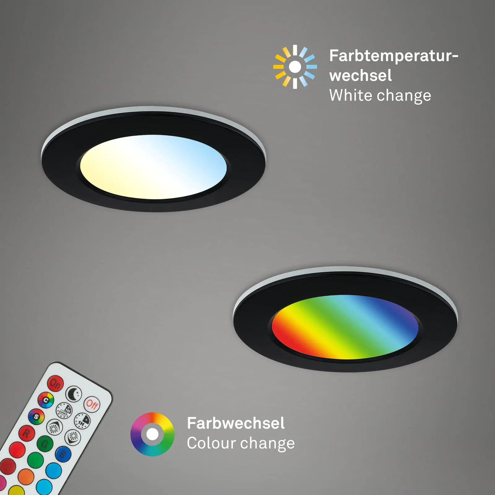 Di-Ka LED Einbauleuchte Fungo RGBW 3er Set schwarz Ø 9,2 cm 4,8 W dimmbar