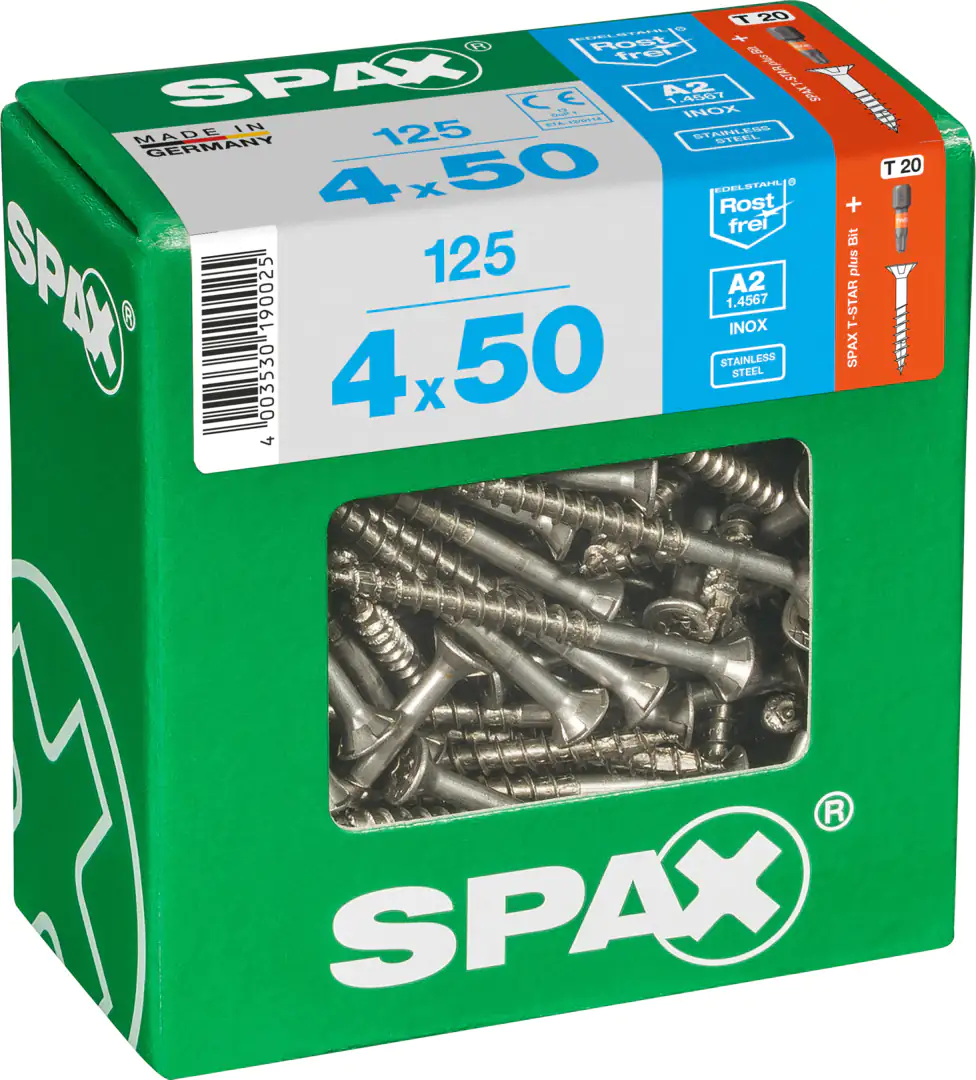 Spax Universalschrauben 4.0 x 50 mm TX 20 - 125 Stück Edelstahl
