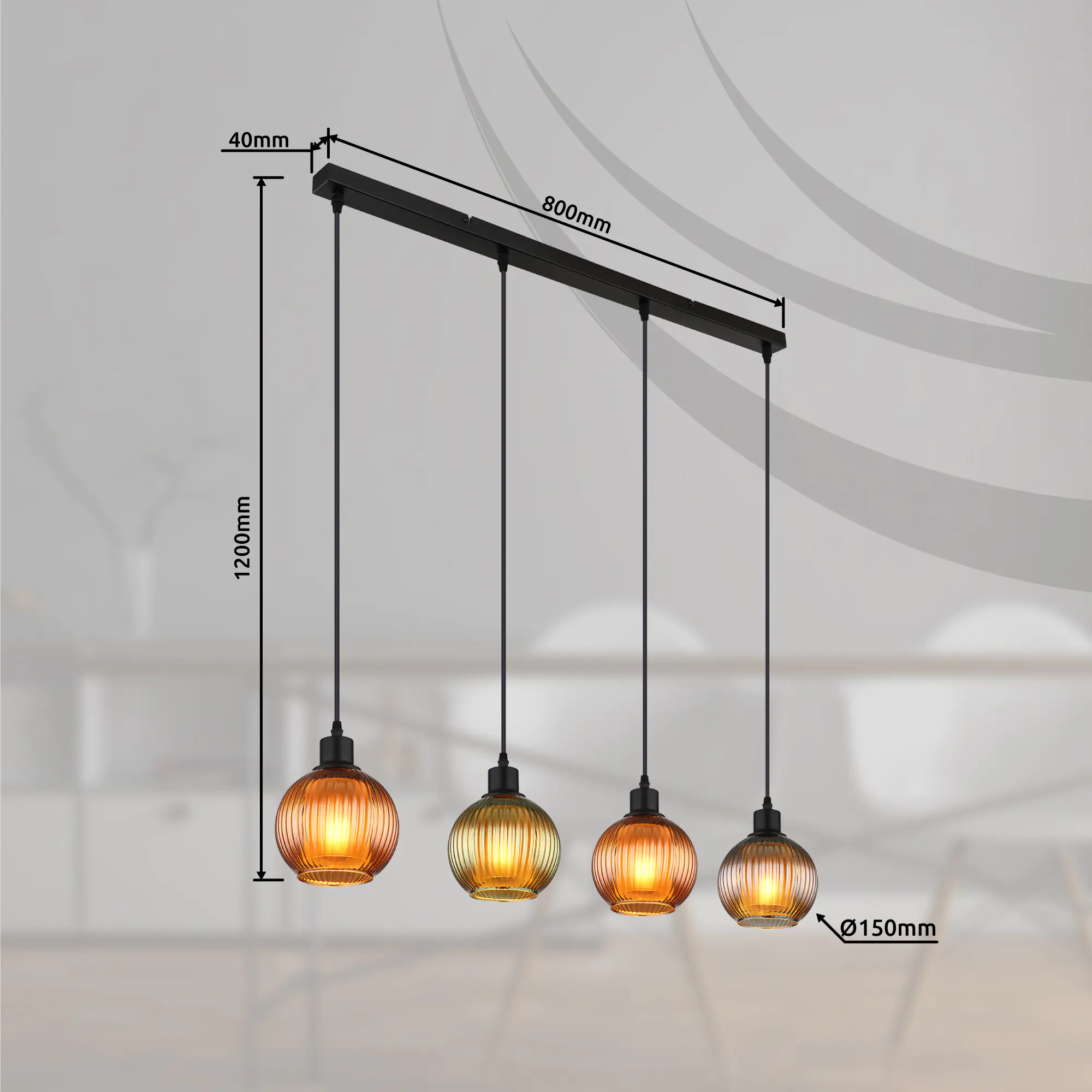 Globo 4er Hängeleuchte Zumba schwarz 90 x 15 x 120 cm E27