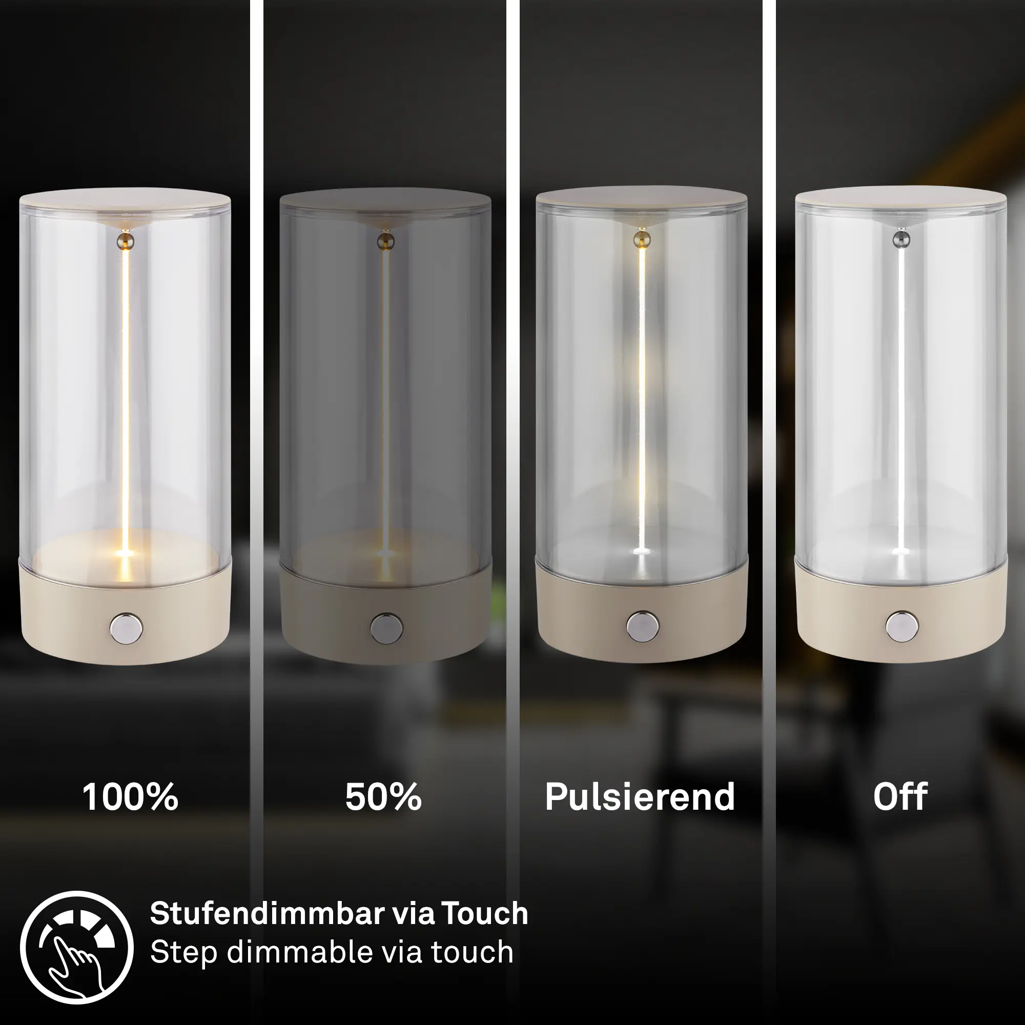 Briloner LED Akku-Tischleuchte Wiggle beige 15 cm warmweiß dimmbar