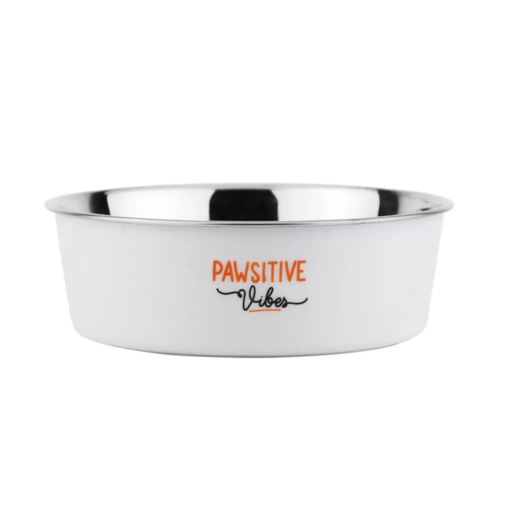 Nobby Edelstahlnapf Fusion Pawsitive Vibes rutschfest weiß Ø 16 cm