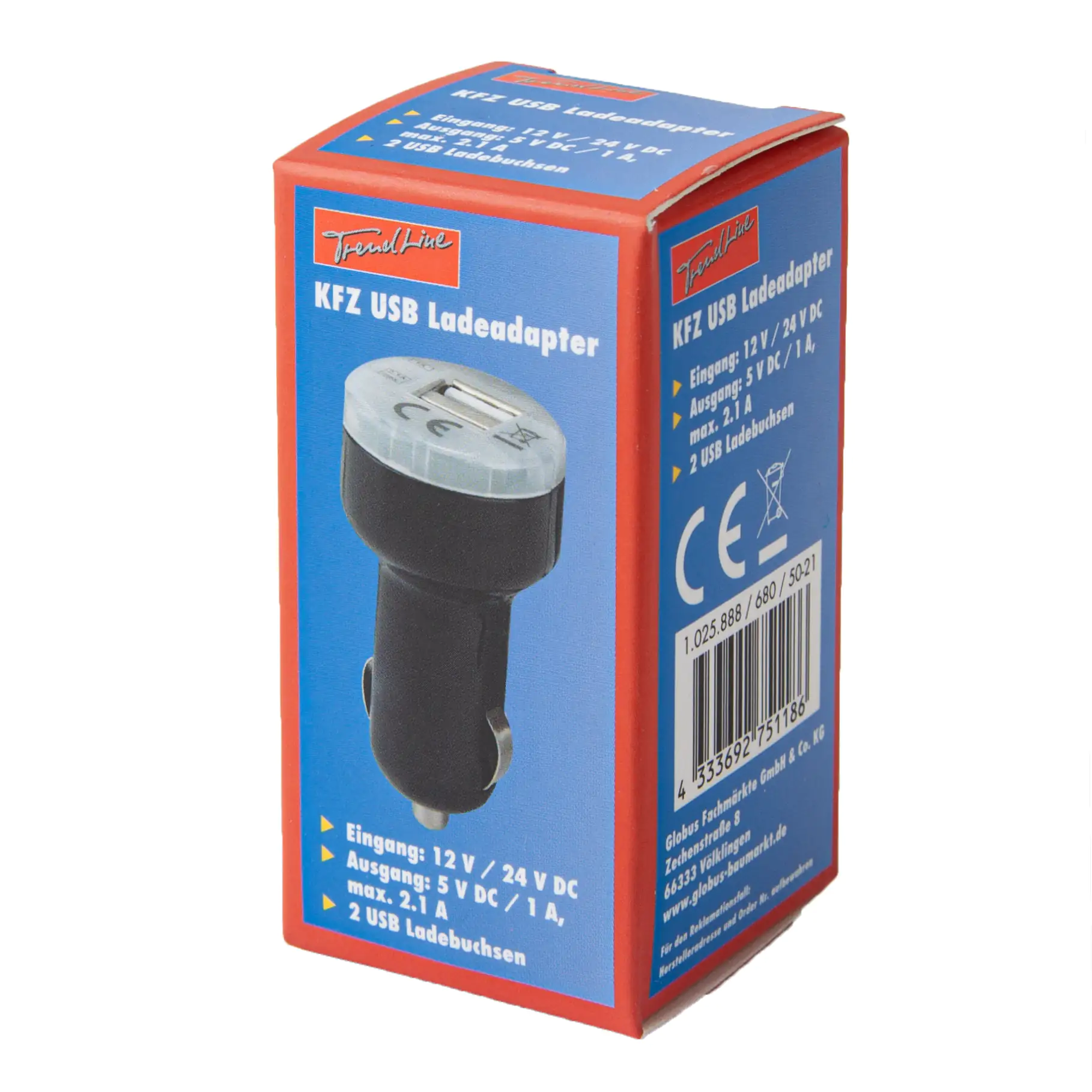 TrendLine KFZ Ladeadapter USB 12V schwarz