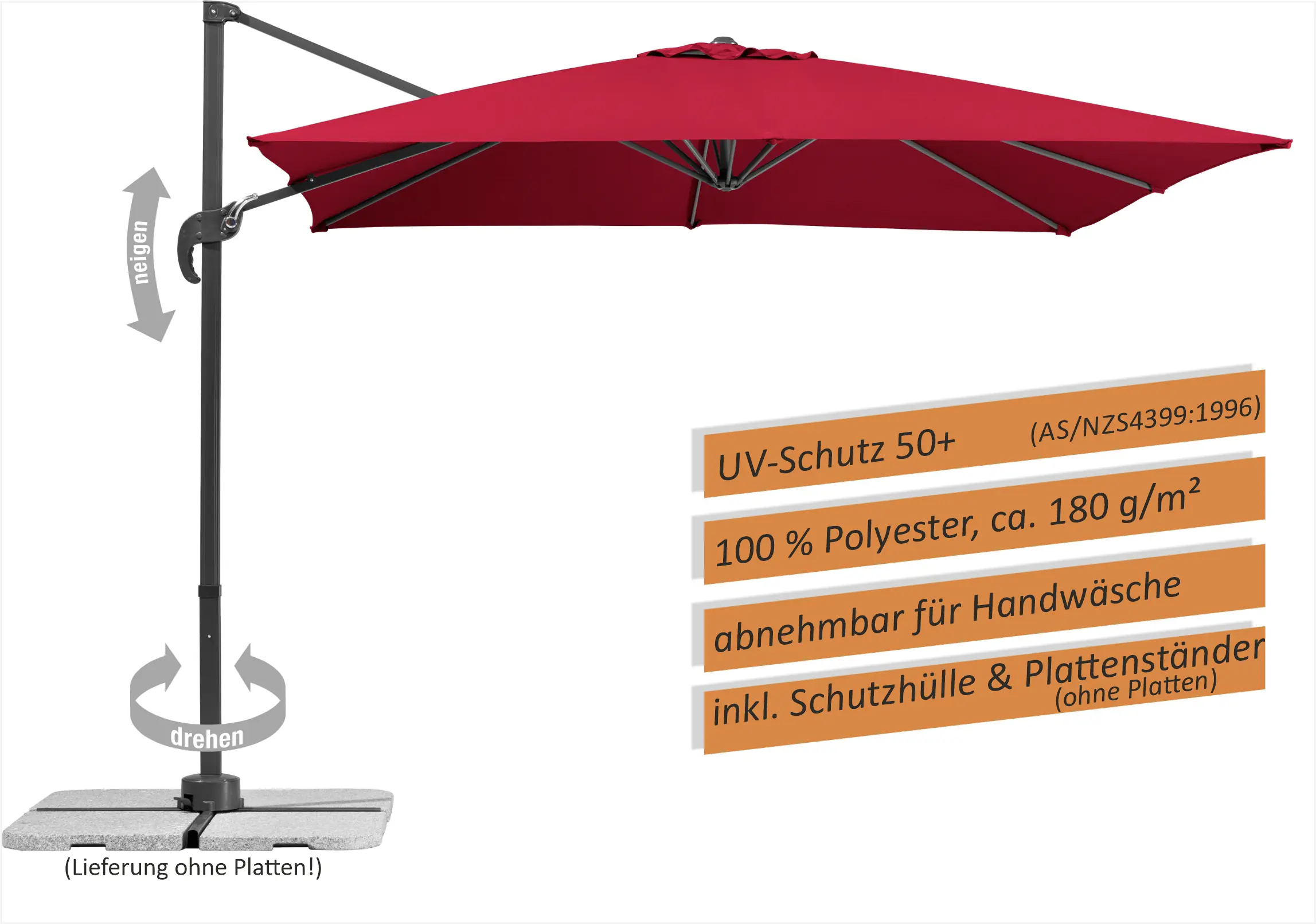 Schneider Sonnenschirm Rhodos Junior rot 270 x 270 cm inkl. Sonnenschirmhülle