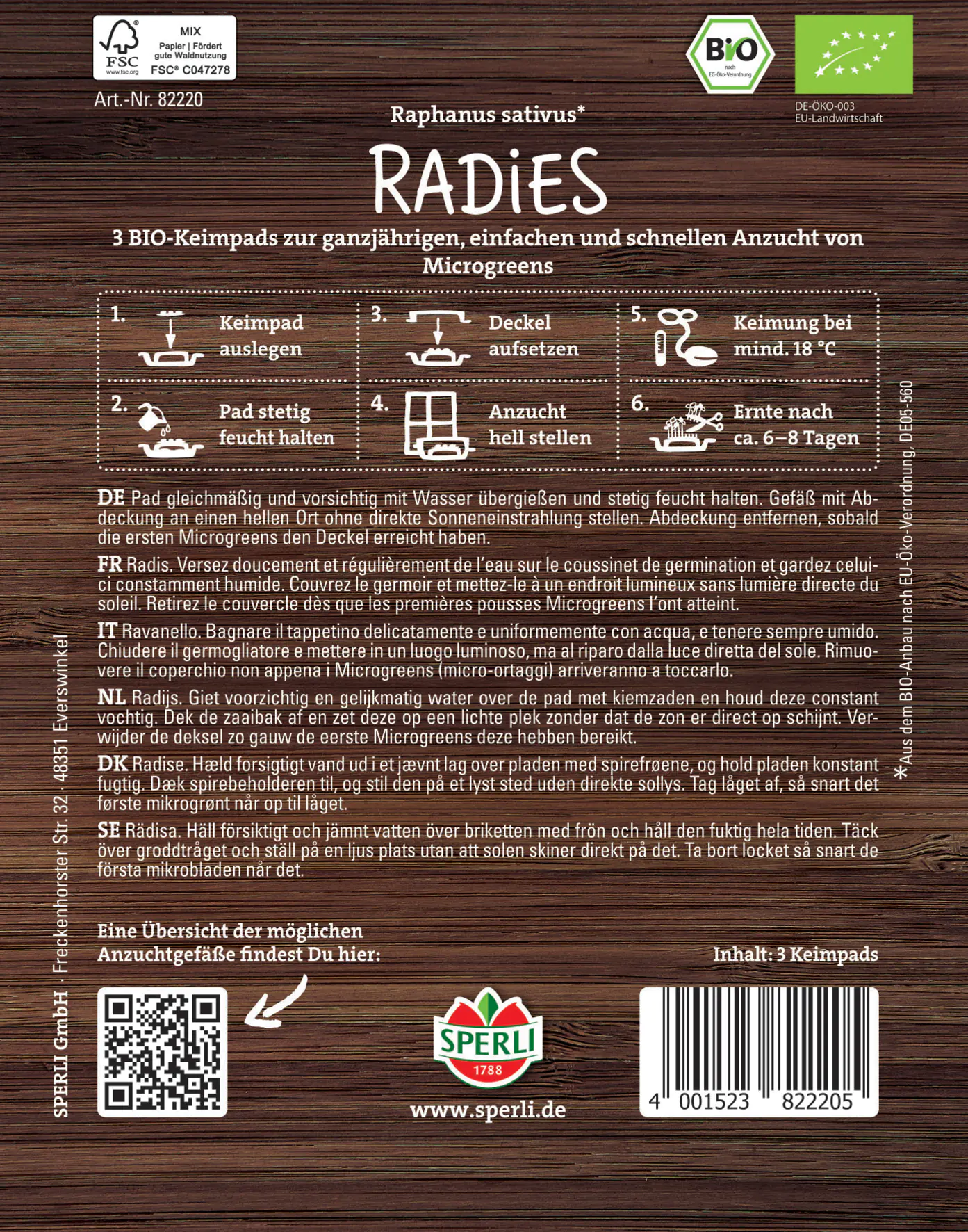 Sperli BIO Microgreen-Pads Radies