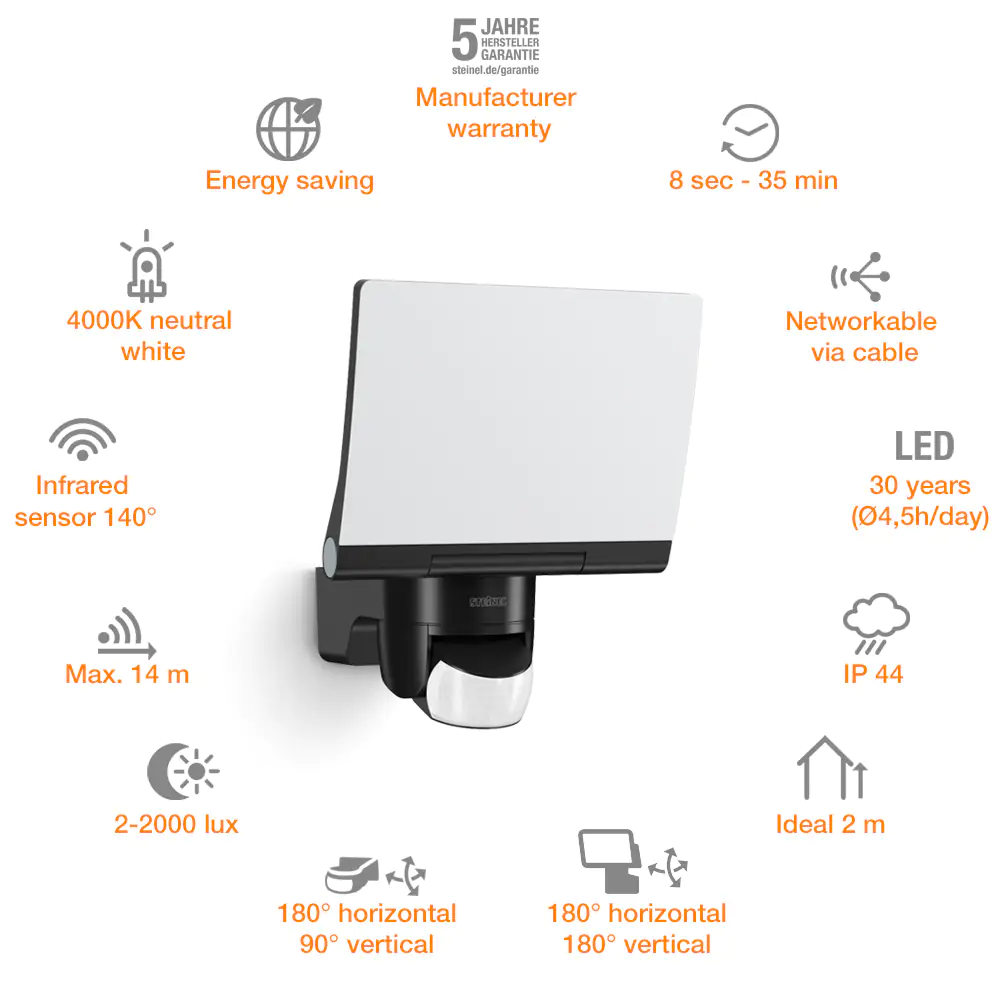 Steinel Strahler XLED Home 2 XL S Schwarz mit Bewegungsmelder, Sensor