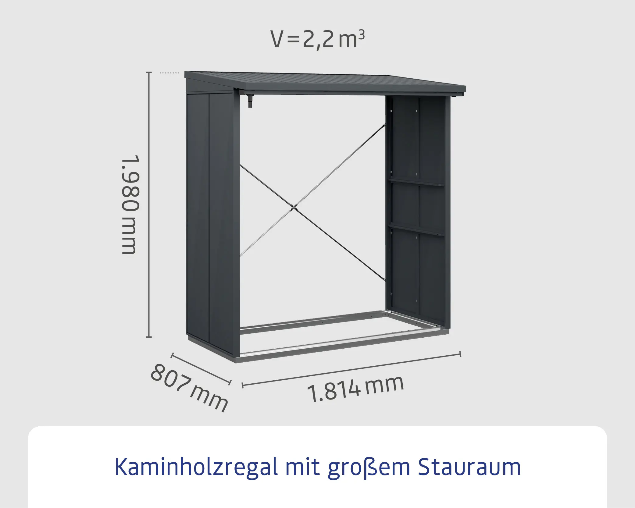 Ecostar Kaminholzregal Elegant-V Typ 2, anthrazitgrau, mit Verstrebung