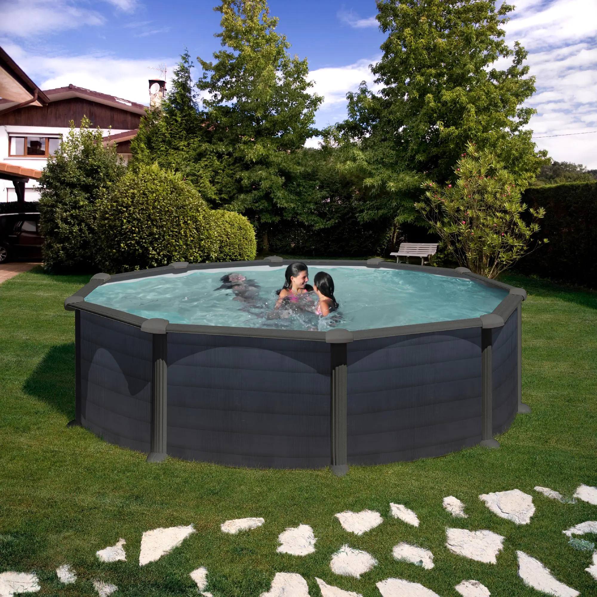 Gre Stahlwandpool Granada rund Ø 460 x 132 cm, graphit