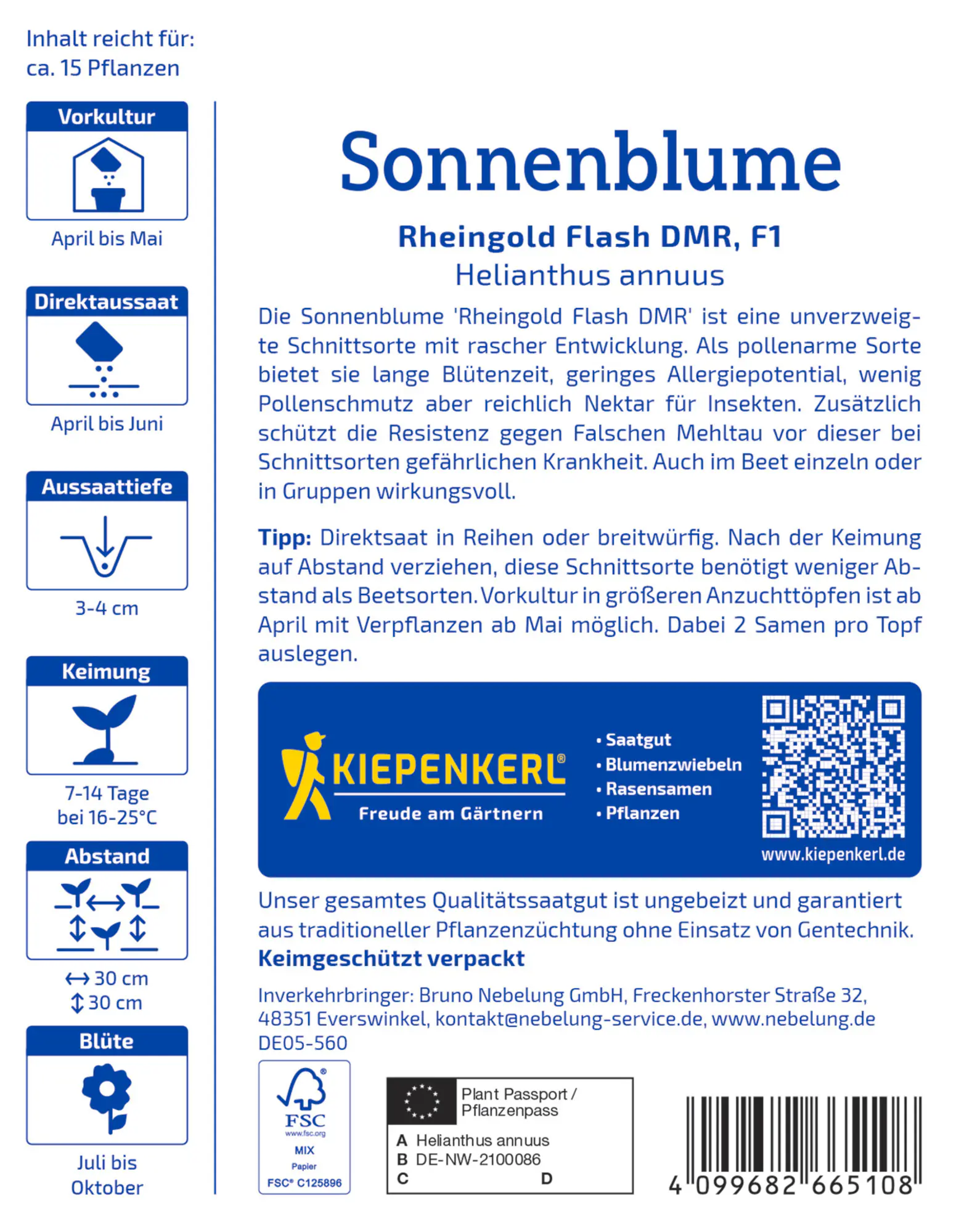 Kiepenkerl Profi-Line Blumensamen Sonnenblumen Rheingold Flash DMR F1 für ca. 15 Pflanzen