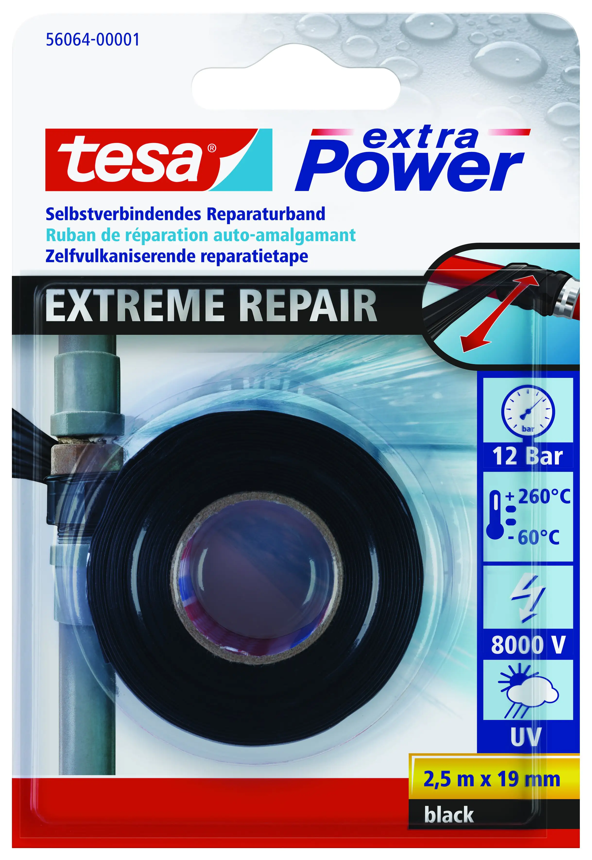 tesa Extreme Repair Reparaturband 2,5 m x 19 mm, schwarz