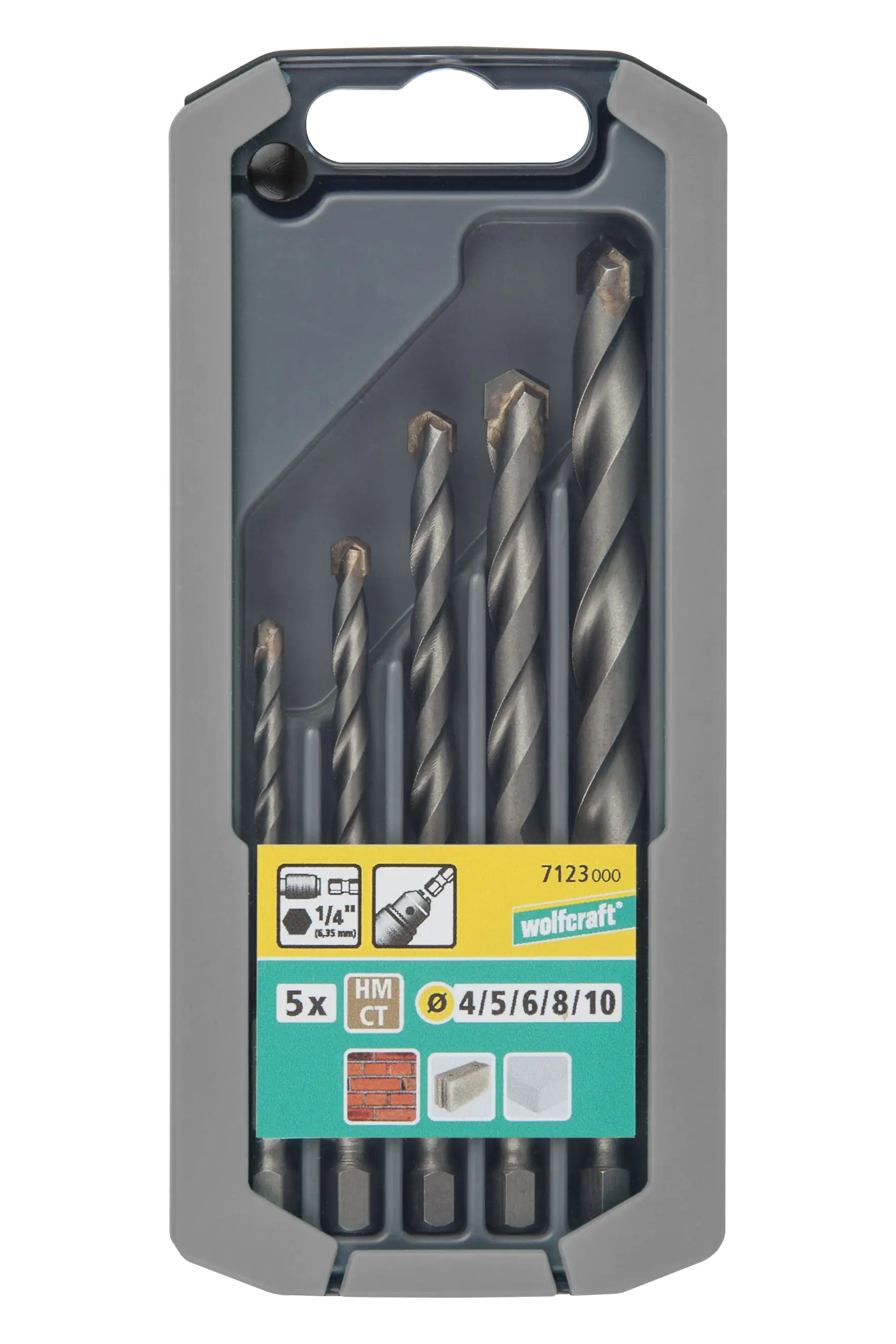Wolfcraft Steinbohrer-Set HM Schaft Ø 4 - 10 mm 5-teilig Sechskant
