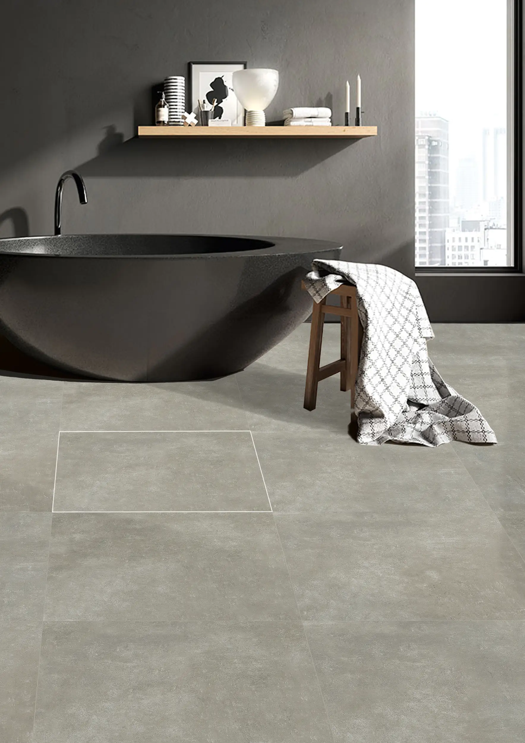 Bodenfliese Feinsteinzeug Beton 60 x 60 cm grau
