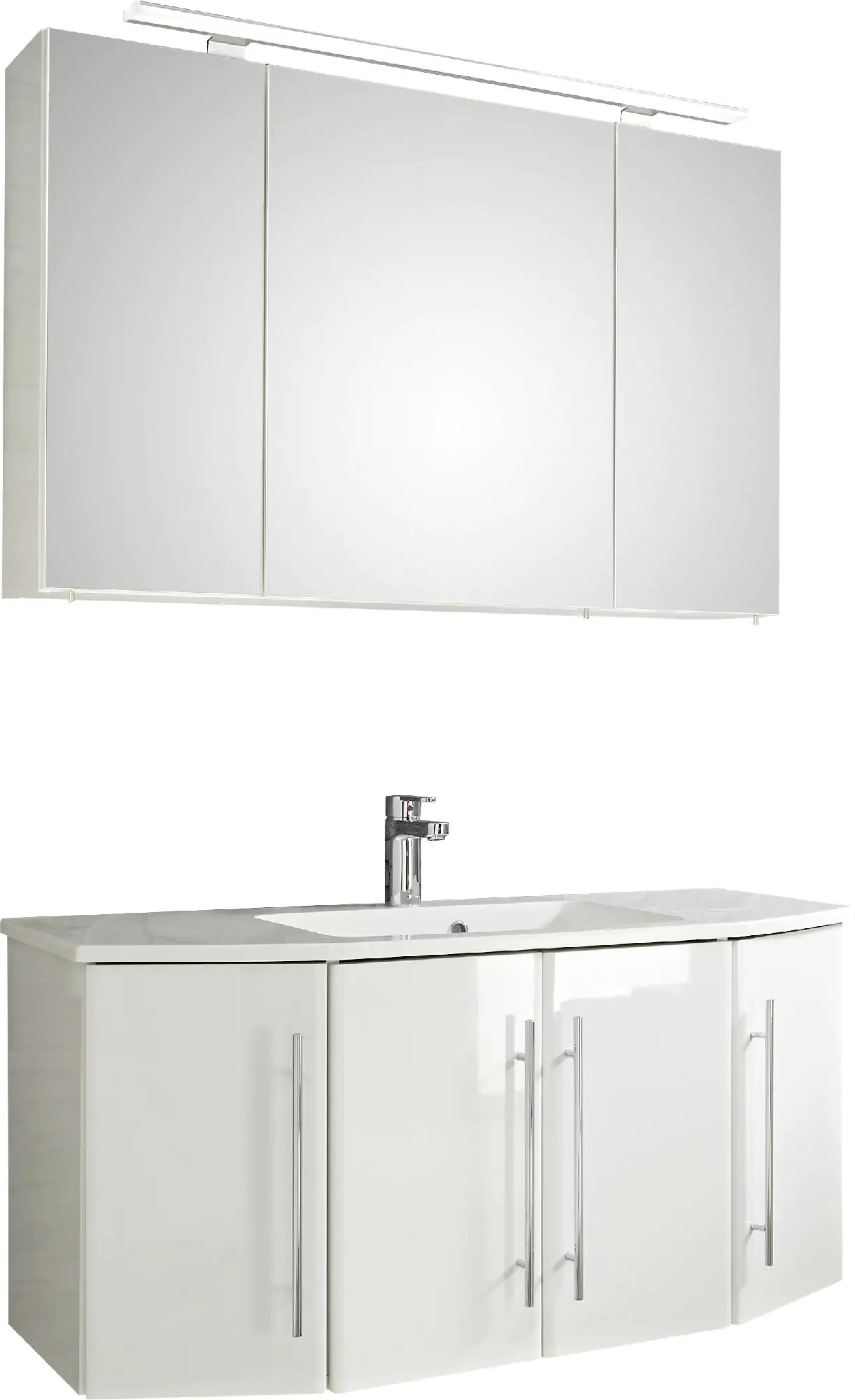 Pelipal Badblock Kiel mit Mineralmarmor-Waschtisch + LED-Aufsatzleuchte 112 cm