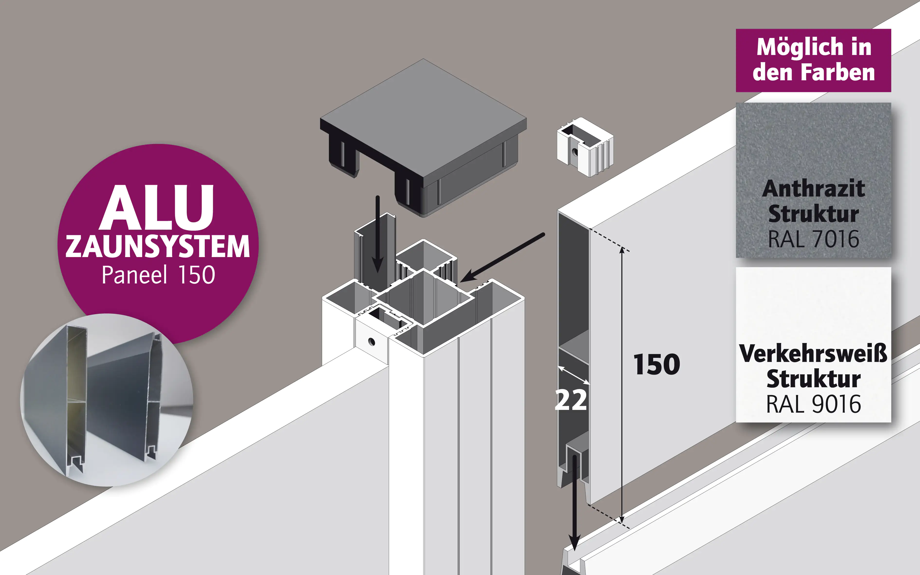 Ambiente Alu-Zaun Paneel 150 B x H: 180 cm x 120 cm, 22 mm stark