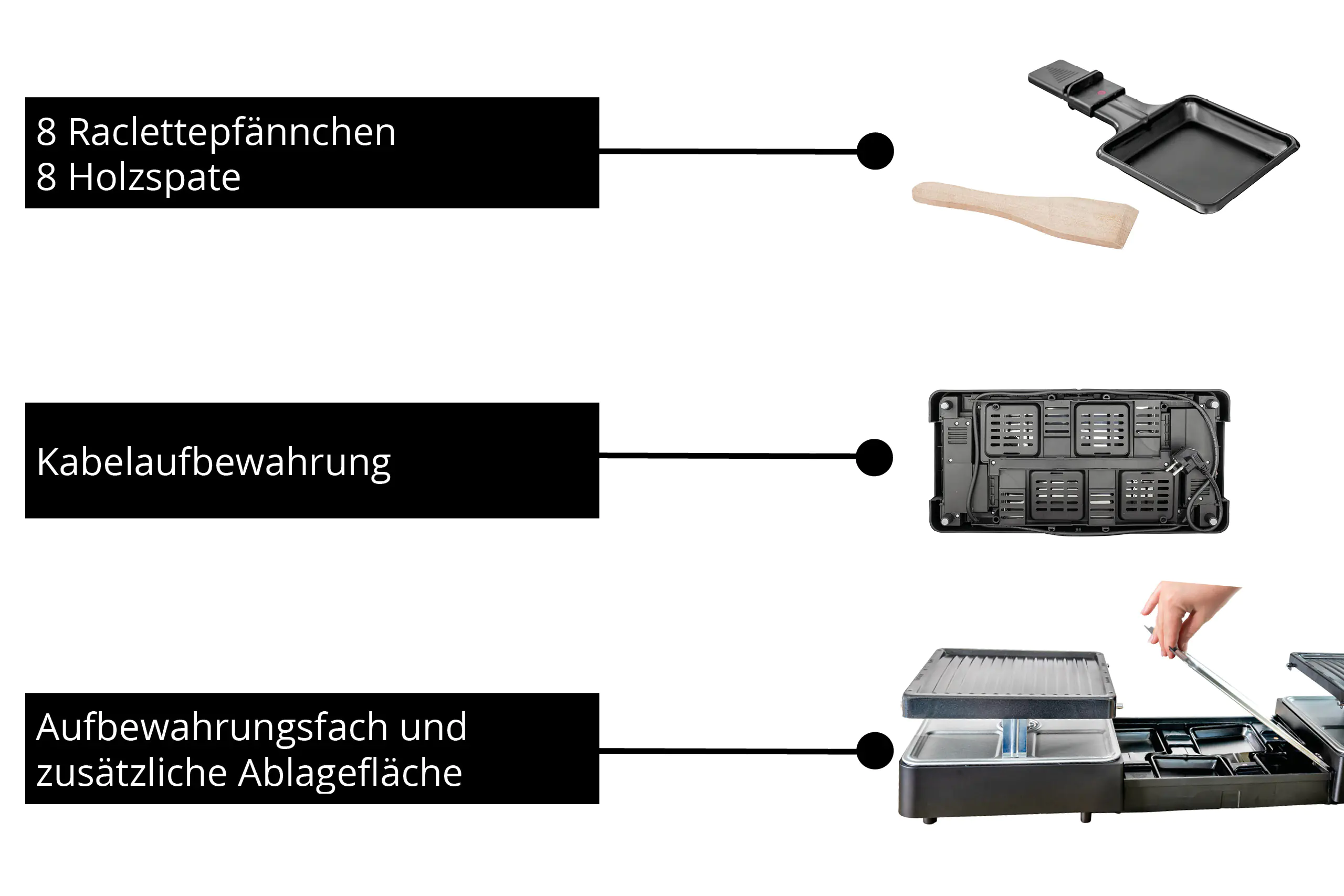 Unold Raclette Extendable für 8 Personen schwarz 1.300 Watt