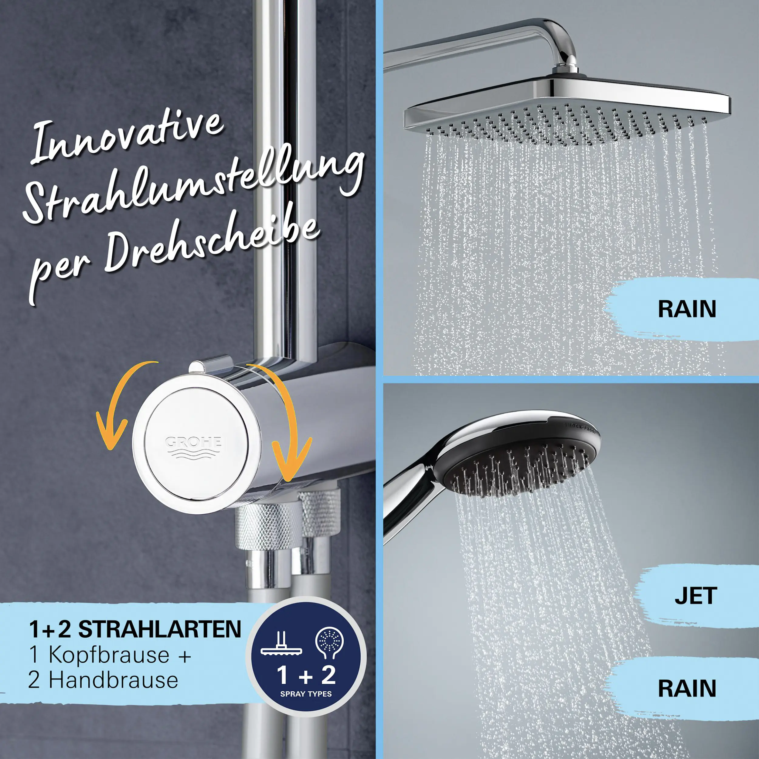 Grohe Duschsystem inkl. Umsteller Vitalio Start System 250 Flex chrom
