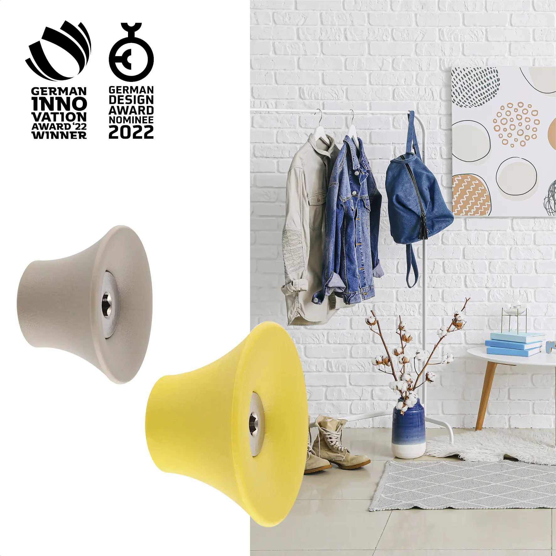 Wagner Wandhaken-Set hooks4home Tulip Tragkraft bis 2 kg Kunststoff gelb taupe 4 Stück