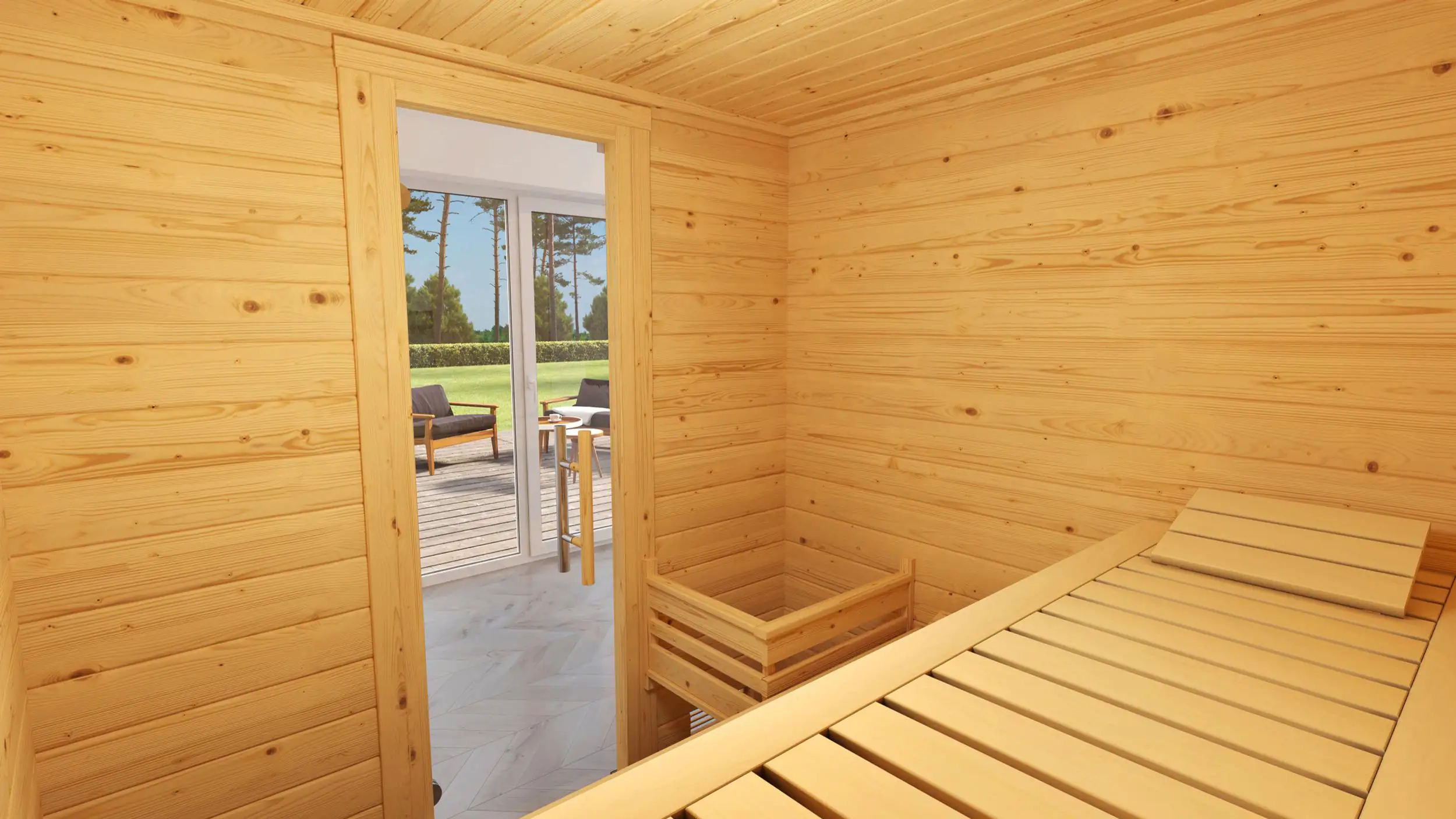 Weka Massivholzsauna Bergen 1.8 mit Glastür