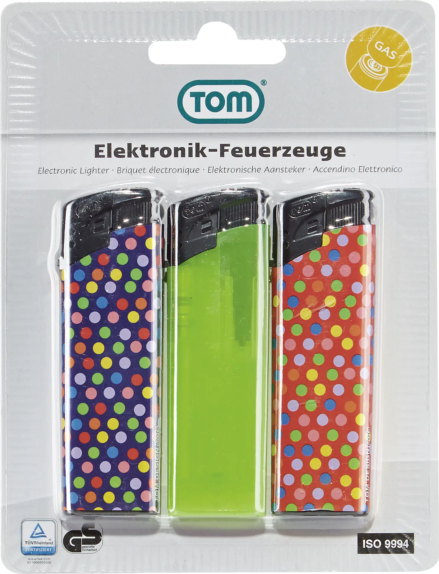 TOM Elektronik-Feuerzeuge 3er Blister