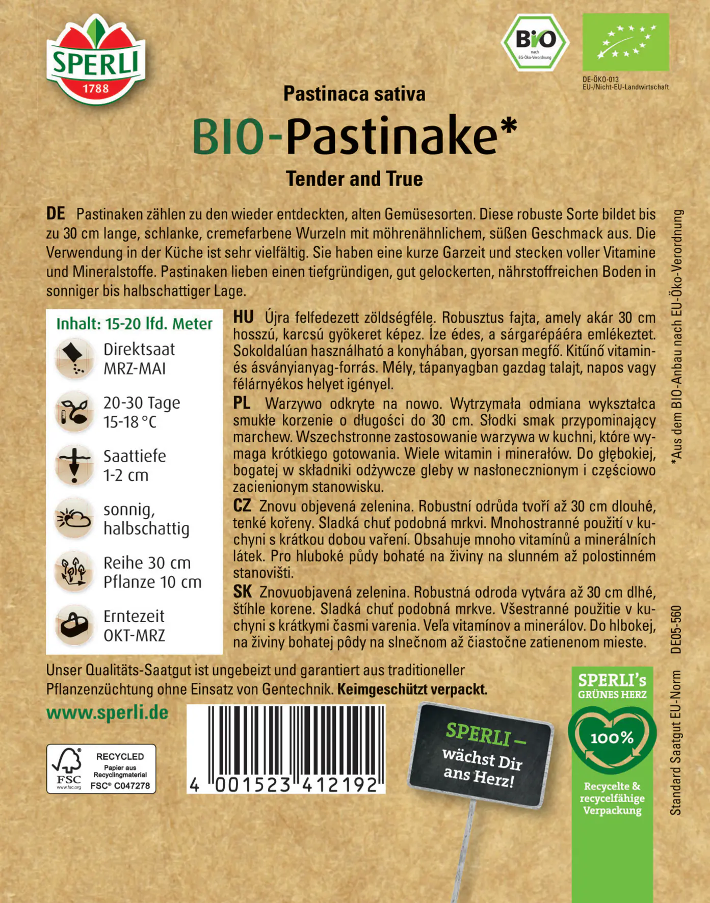 Sperli Bio Pastinake Tender and True