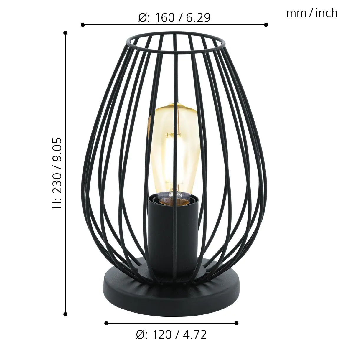 Eglo Tischleuchte Newtown schwarz 23 x 16 cm E27, max. 60 W