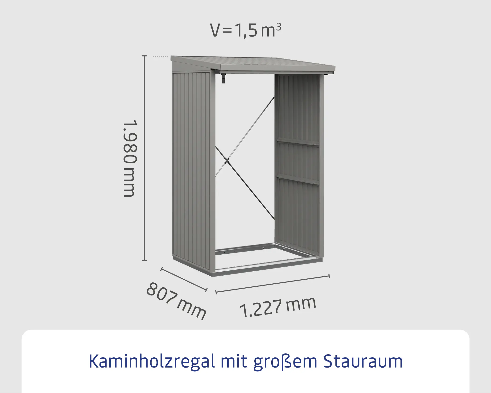 Ecostar Kaminholzregal Trend-V Typ 1, graualuminium, mit Verstrebung