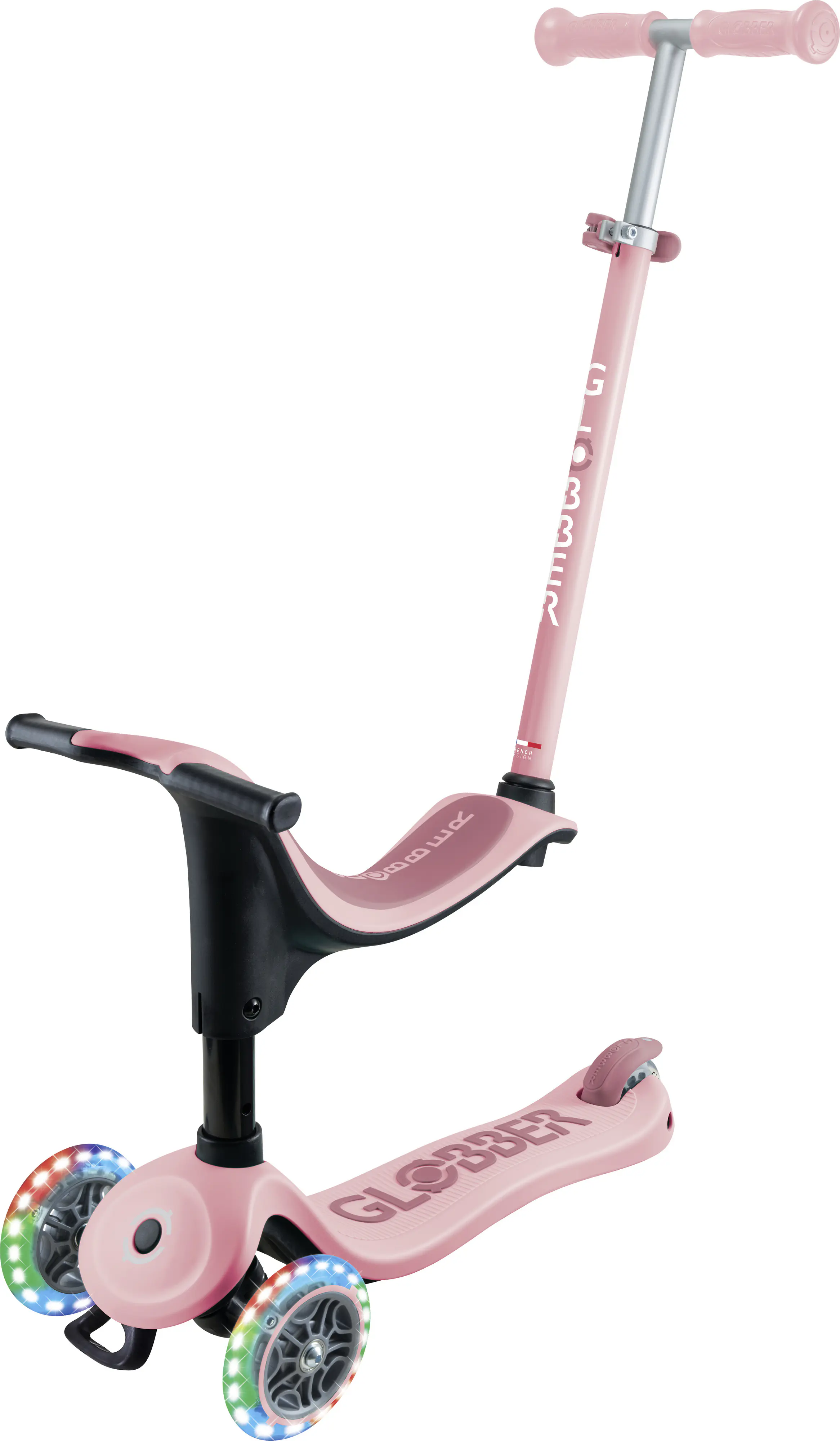 Globber Scooter 3in1 Junior Go-Up Sporty Lights pastellrosa mit Leuchtrollen