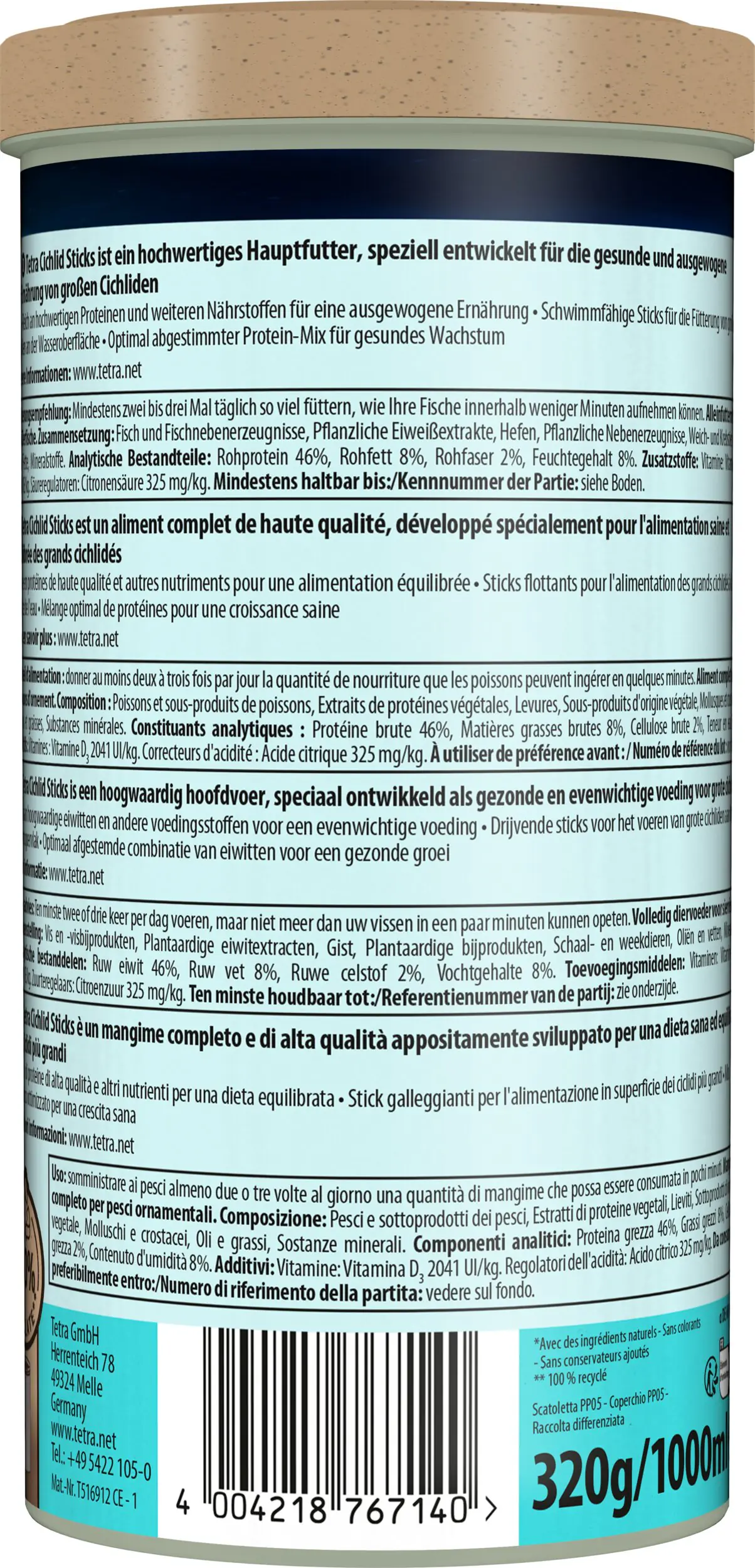 Tetra Zierfischfutter Cichlid Sticks 1 L
