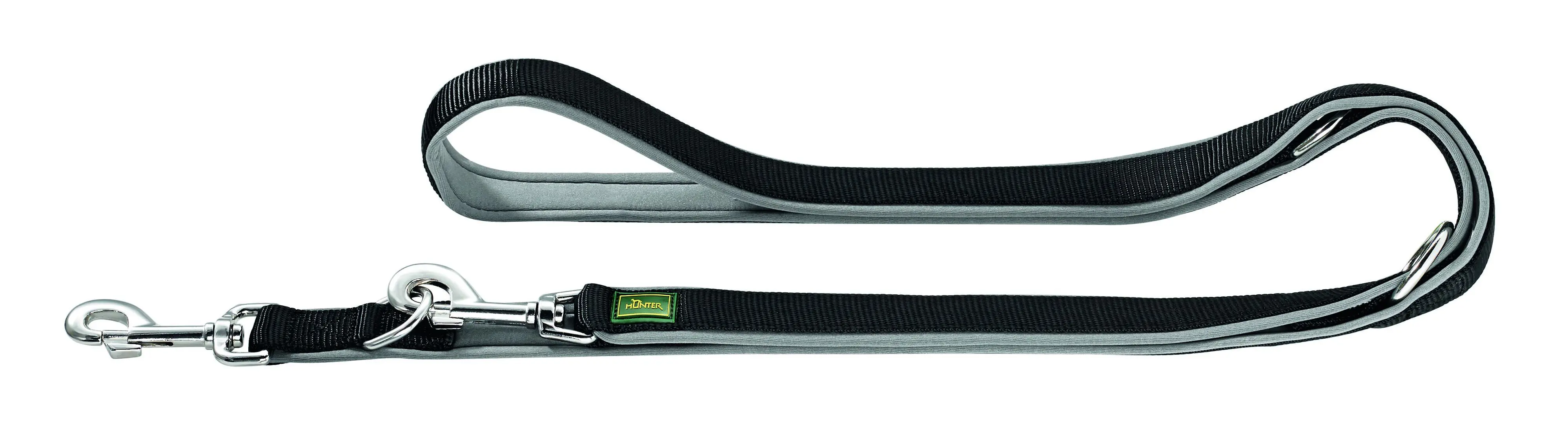 Hunter Hundeleine Führleine verstellbar Neopren 2 m x 2 cm schwarz/grau