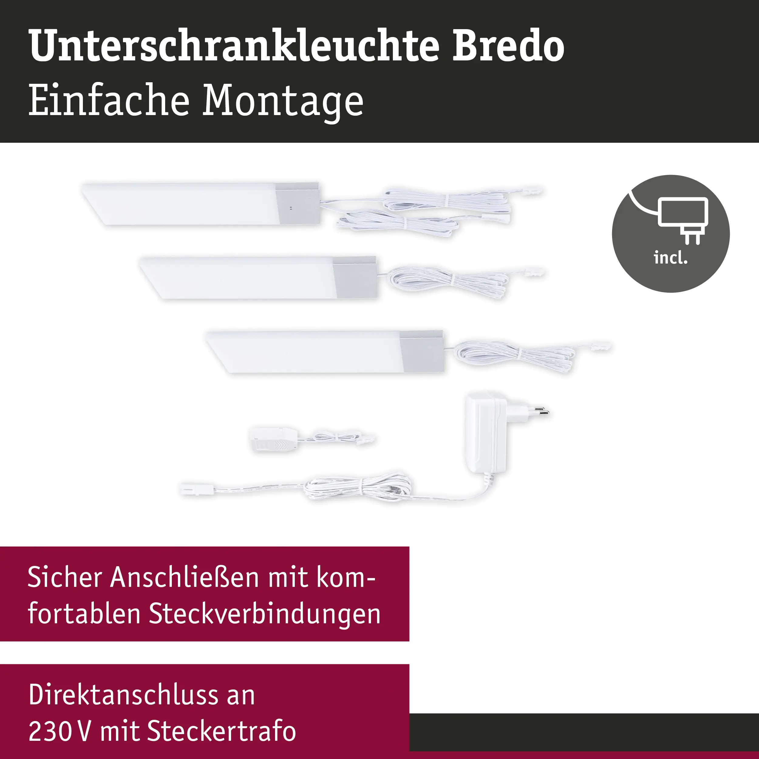 Paulmann LED Unterbauleuchte Bredo silber neutralweiß 3er Set